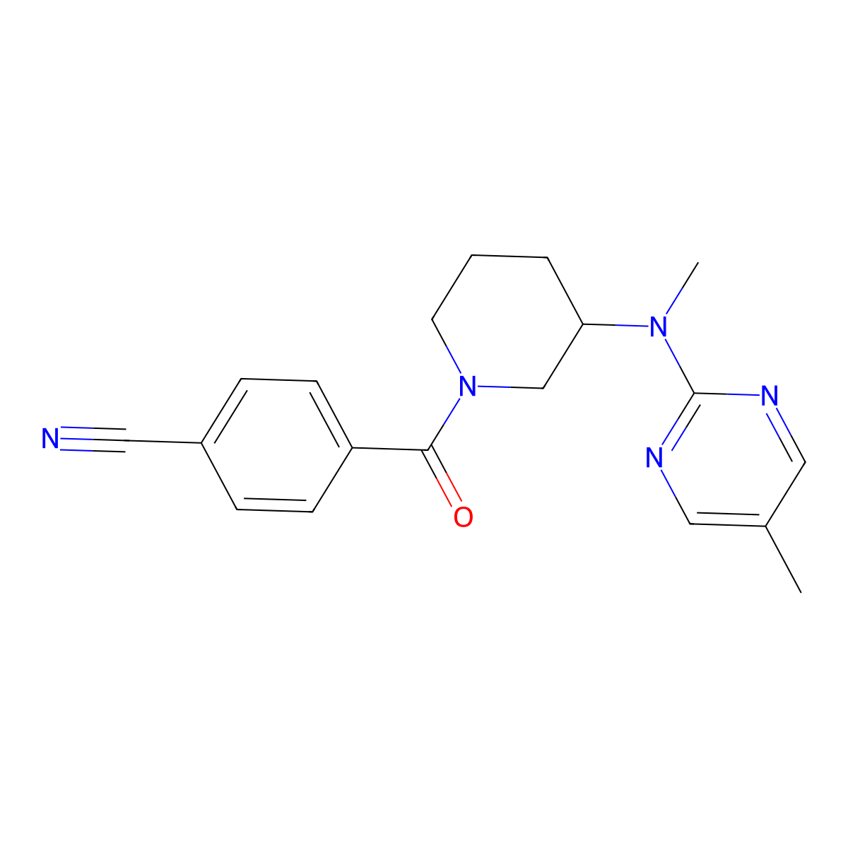 4-{3-[Methyl(5-methylpyrimidin-2-yl)amino]piperidine-1-carbonyl}benzonitrile molecular structure, CAS 2640975-82-0