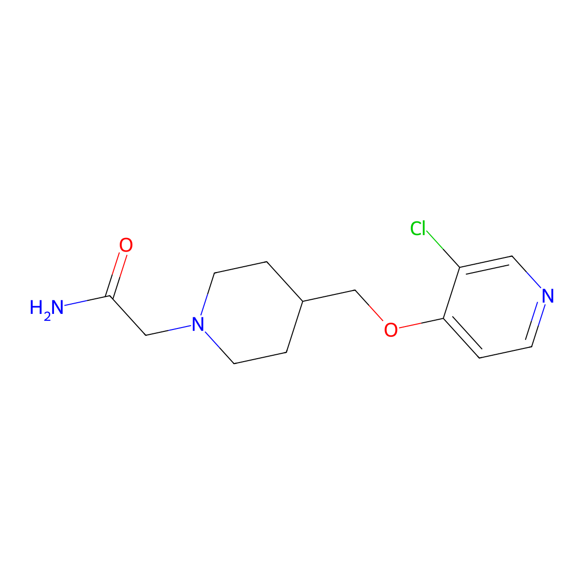 2-(4-{[(3-Chloropyridin-4-yl)oxy]methyl}piperidin-1-yl)acetamide molecular structure, CAS 2640975-87-5