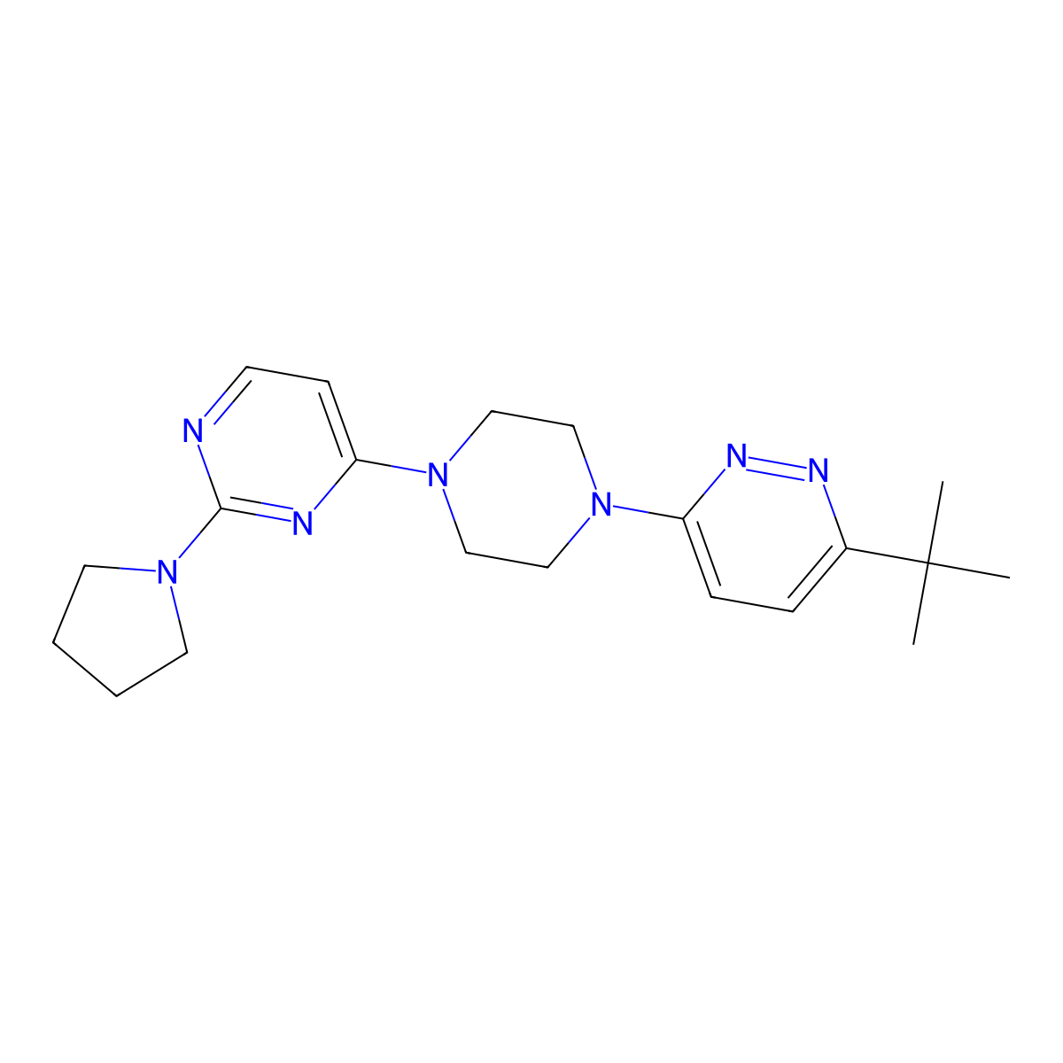 4-[4-(6-Tert-butylpyridazin-3-yl)piperazin-1-yl]-2-(pyrrolidin-1-yl)pyrimidine molecular structure, CAS 2640975-94-4