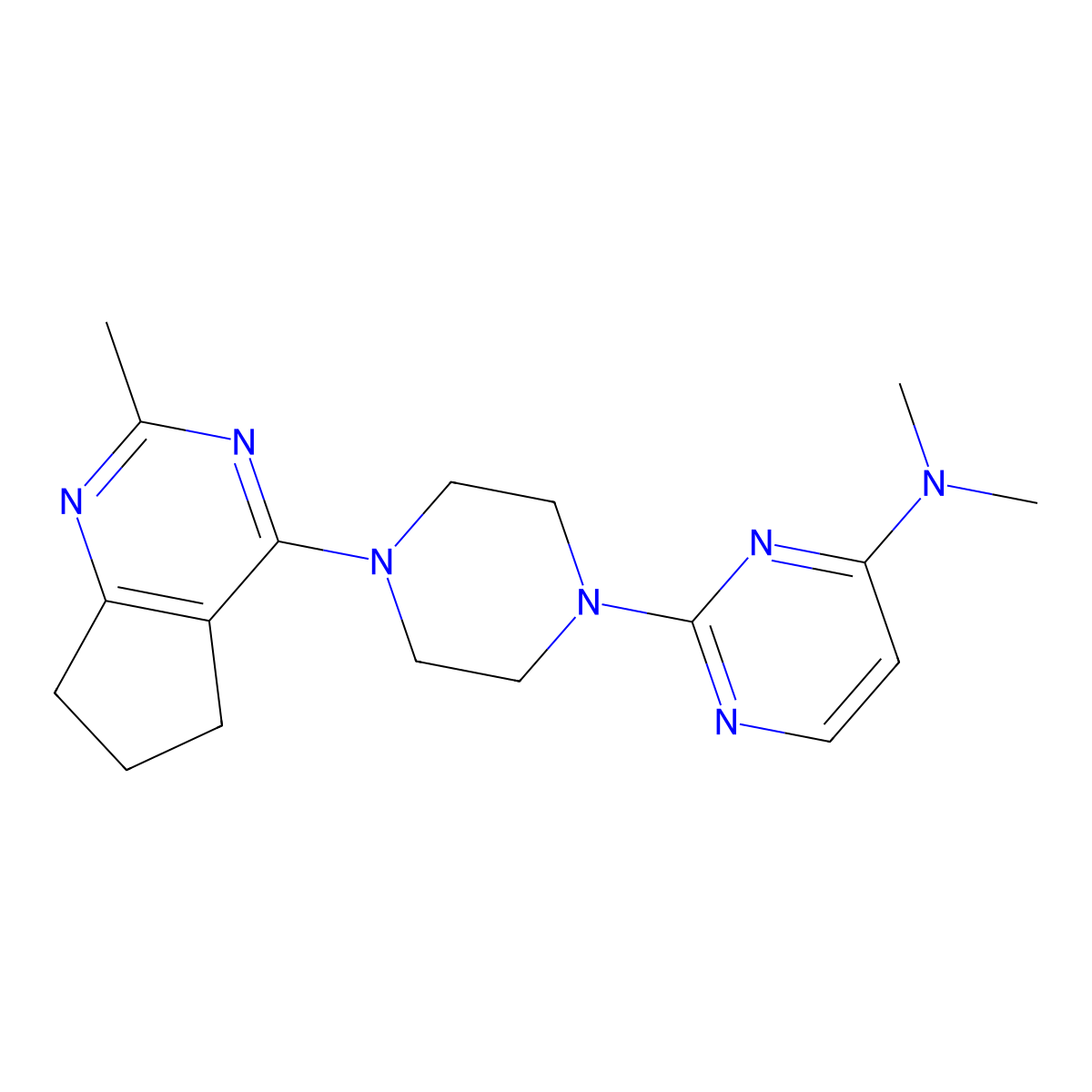 N,N-dimethyl-2-(4-{2-methyl-5H,6H,7H-cyclopenta[d]pyrimidin-4-yl}piperazin-1-yl)pyrimidin-4-amine molecular structure, CAS 2640975-95-5
