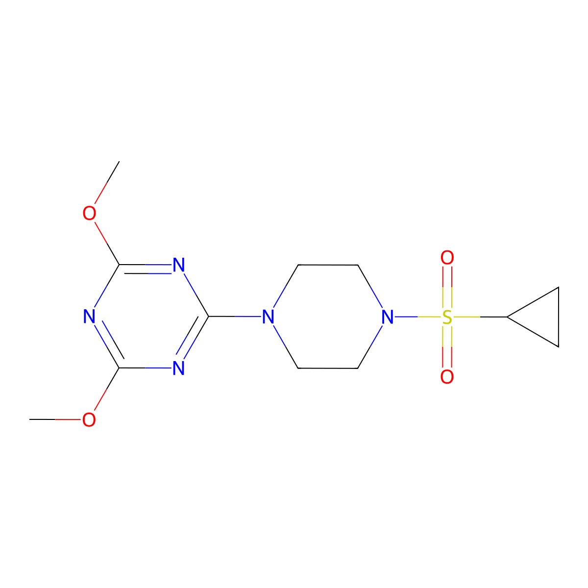 2-[4-(Cyclopropanesulfonyl)piperazin-1-yl]-4,6-dimethoxy-1,3,5-triazine molecular structure, CAS 2640975-98-8