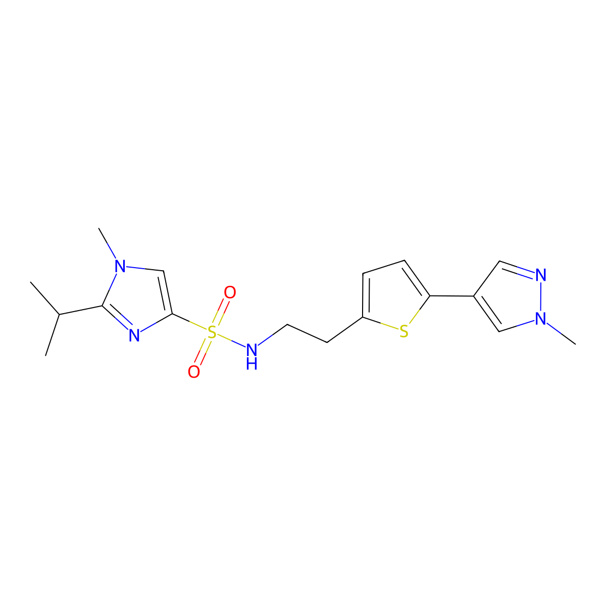 1-methyl-N-{2-[5-(1-methyl-1H-pyrazol-4-yl)thiophen-2-yl]ethyl}-2-(propan-2-yl)-1H-imidazole-4-sulfonamide molecular structure, CAS 2640976-09-4