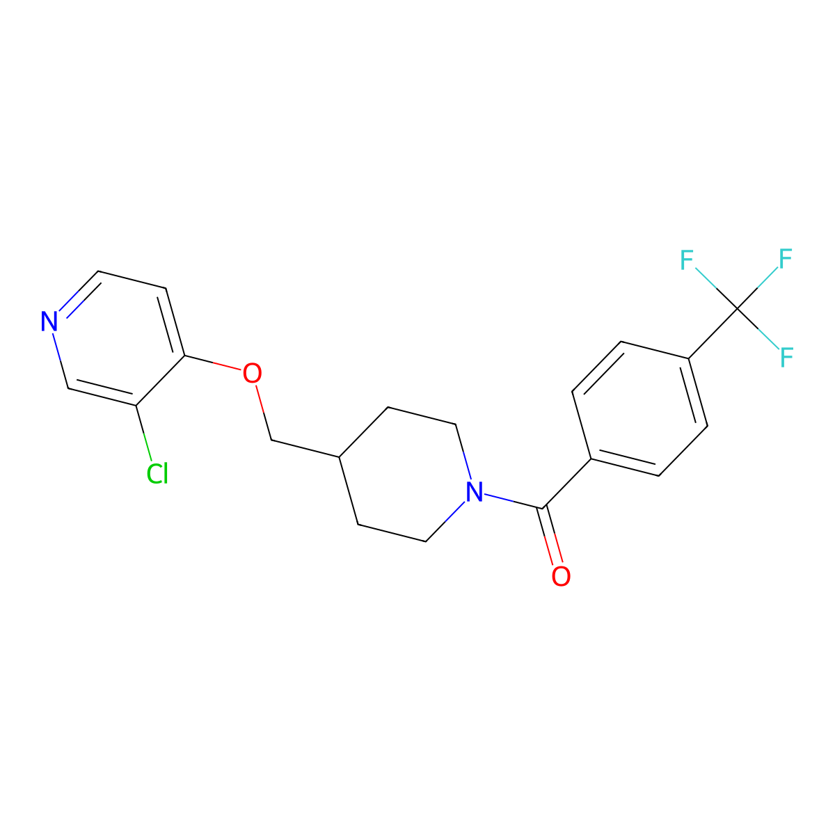 3-Chloro-4-({1-[4-(trifluoromethyl)benzoyl]piperidin-4-yl}methoxy)pyridine molecular structure, CAS 2640976-15-2