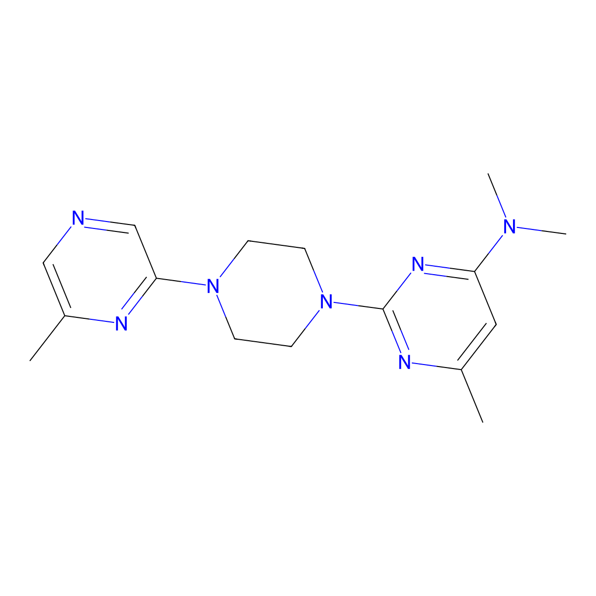 N,N,6-trimethyl-2-[4-(6-methylpyrazin-2-yl)piperazin-1-yl]pyrimidin-4-amine molecular structure, CAS 2640976-19-6
