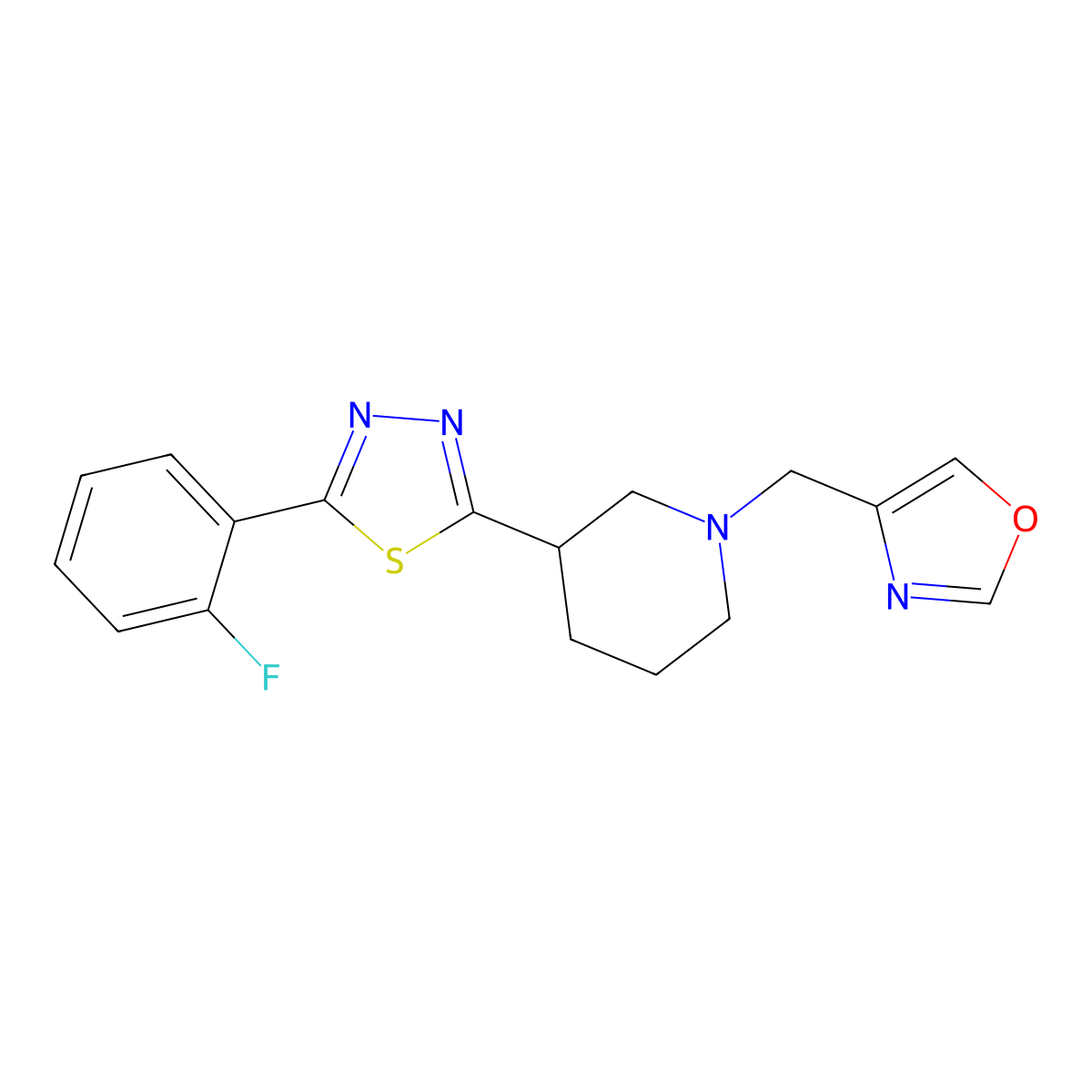 3-[5-(2-Fluorophenyl)-1,3,4-thiadiazol-2-yl]-1-[(1,3-oxazol-4-yl)methyl]piperidine molecular structure, CAS 2640976-23-2