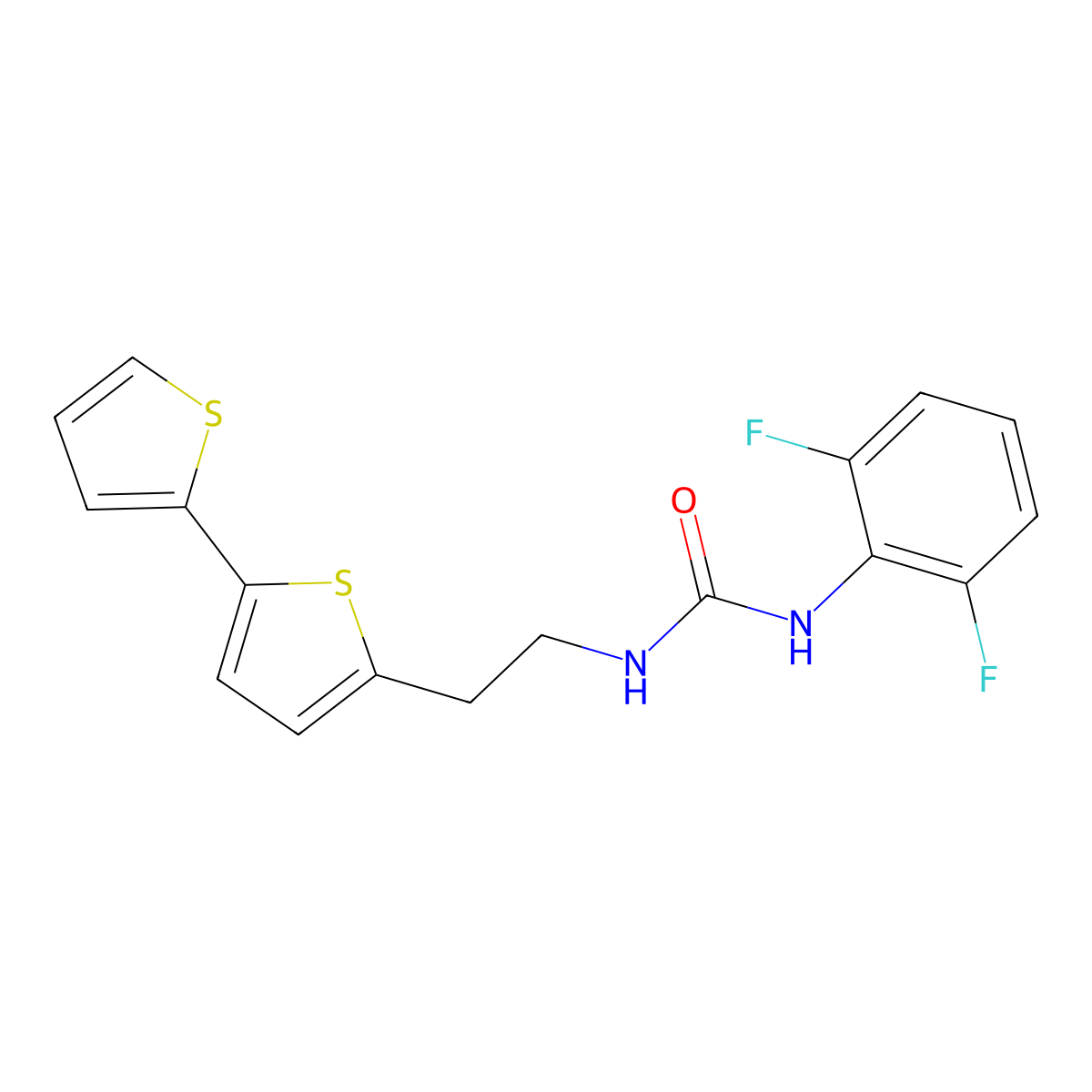 3-(2-{[2,2'-Bithiophene]-5-yl}ethyl)-1-(2,6-difluorophenyl)urea molecular structure, CAS 2640976-24-3