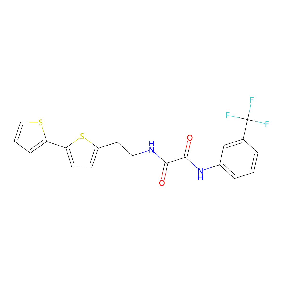 N-(2-{[2,2'-bithiophene]-5-yl}ethyl)-N'-[3-(trifluoromethyl)phenyl]ethanediamide molecular structure, CAS 2640976-28-7