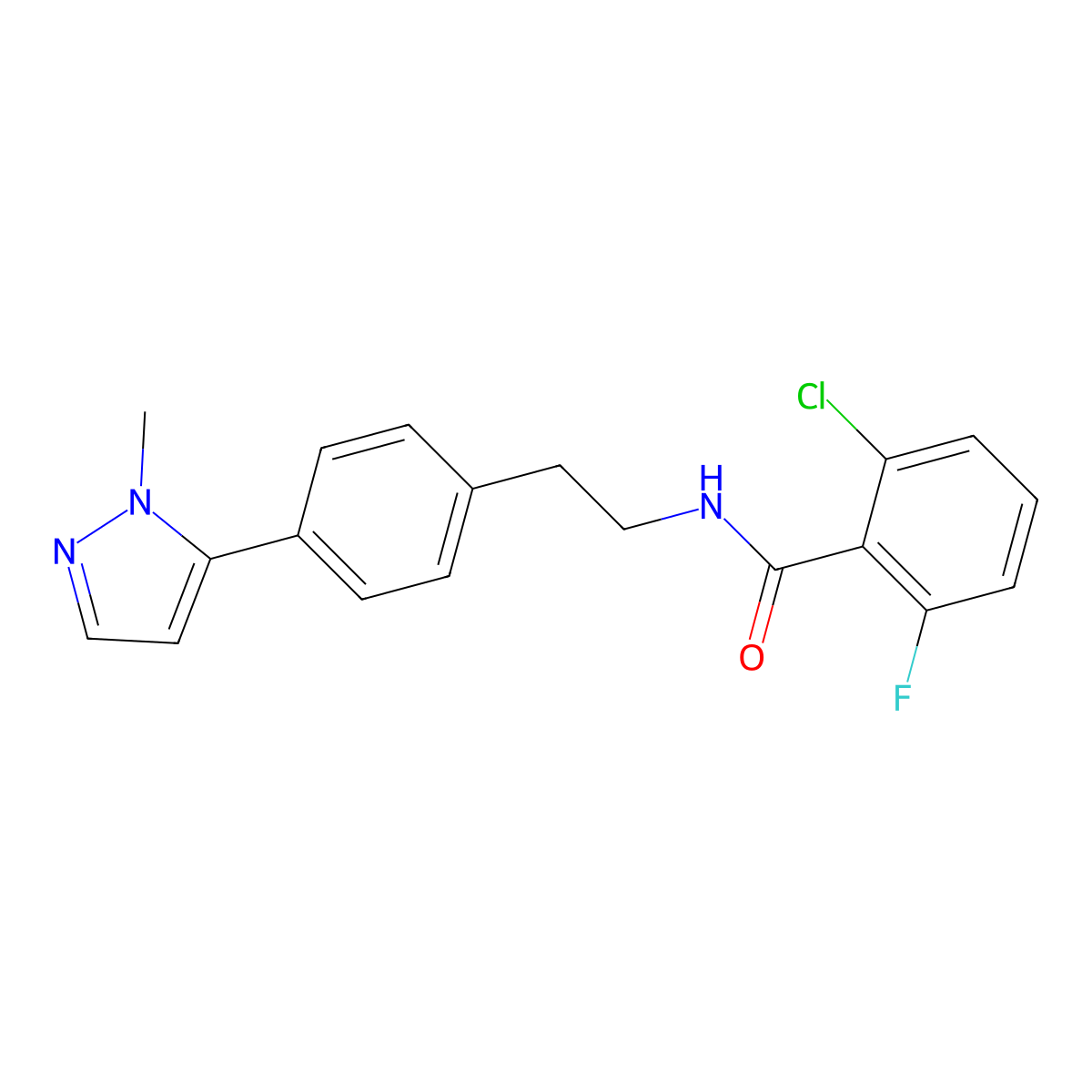 2-chloro-6-fluoro-N-{2-[4-(1-methyl-1H-pyrazol-5-yl)phenyl]ethyl}benzamide molecular structure, CAS 2640976-29-8