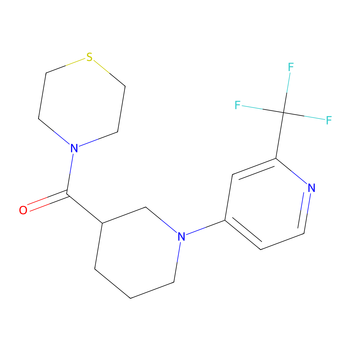 4-{1-[2-(Trifluoromethyl)pyridin-4-yl]piperidine-3-carbonyl}thiomorpholine molecular structure, CAS 2640976-30-1
