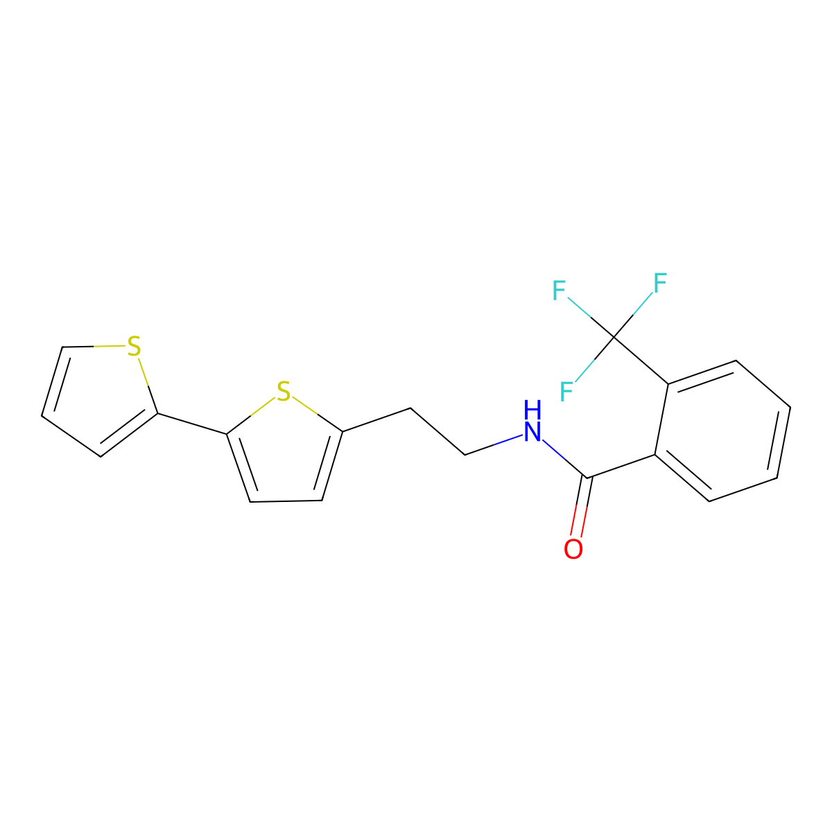 N-(2-{[2,2'-bithiophene]-5-yl}ethyl)-2-(trifluoromethyl)benzamide molecular structure, CAS 2640976-38-9