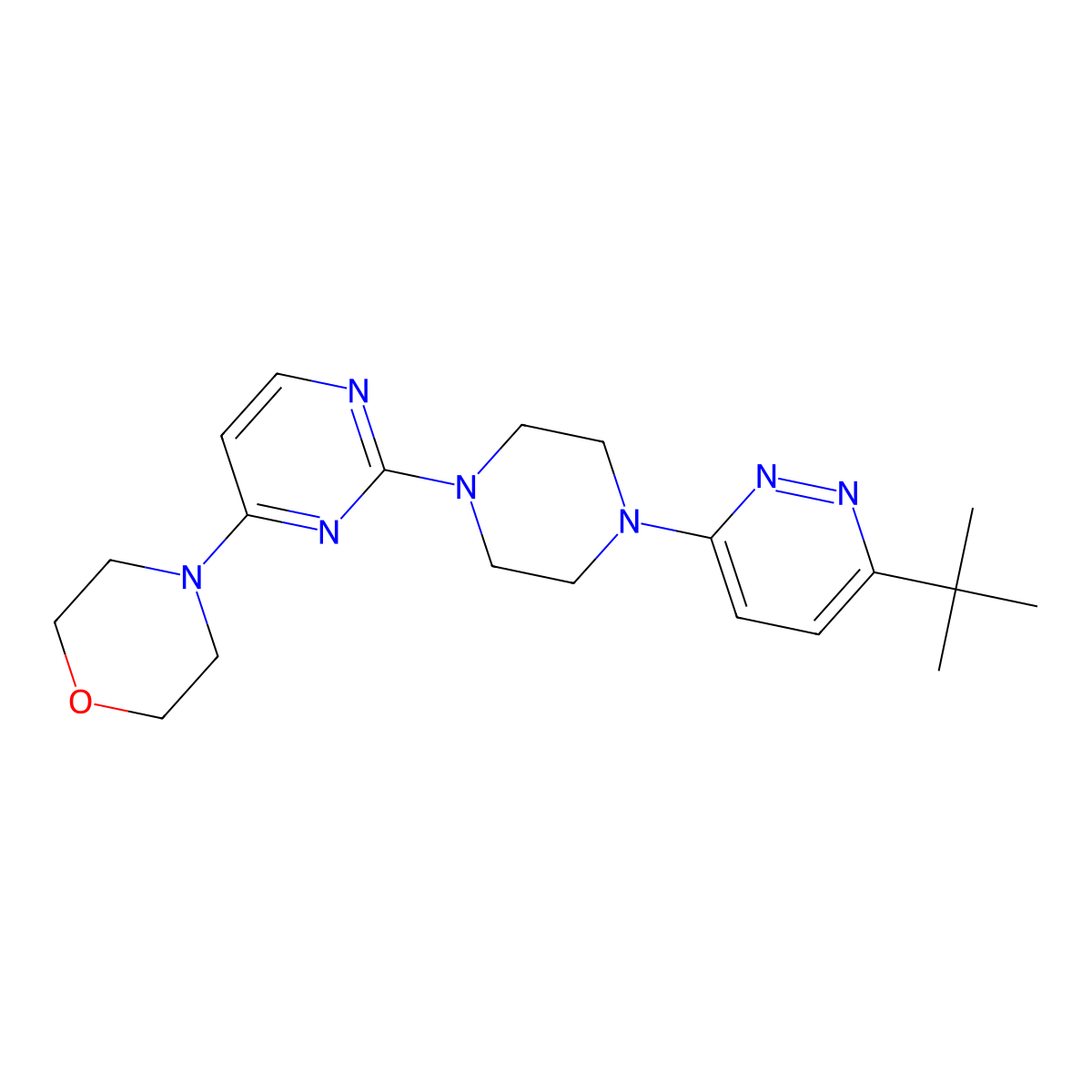 4-{2-[4-(6-Tert-butylpyridazin-3-yl)piperazin-1-yl]pyrimidin-4-yl}morpholine molecular structure, CAS 2640976-40-3