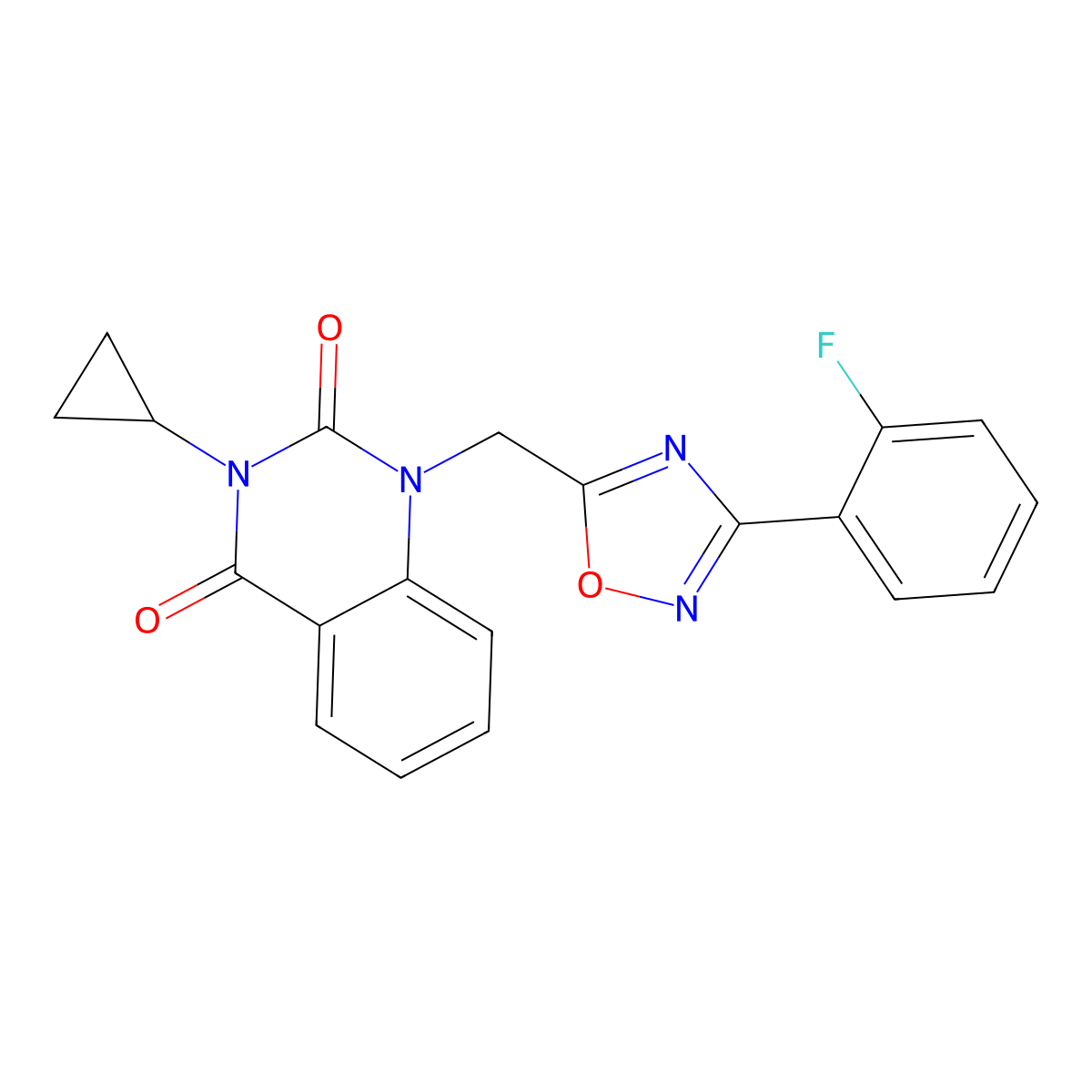 3-Cyclopropyl-1-{[3-(2-fluorophenyl)-1,2,4-oxadiazol-5-yl]methyl}-1,2,3,4-tetrahydroquinazoline-2,4-dione molecular structure, CAS 2640976-42-5