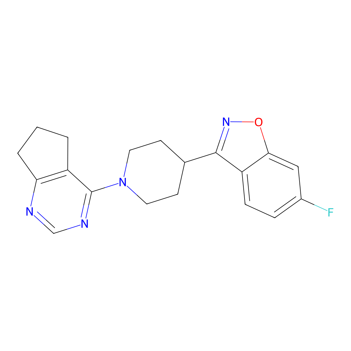 3-(1-{5H,6H,7H-cyclopenta[d]pyrimidin-4-yl}piperidin-4-yl)-6-fluoro-1,2-benzoxazole molecular structure, CAS 2640976-45-8