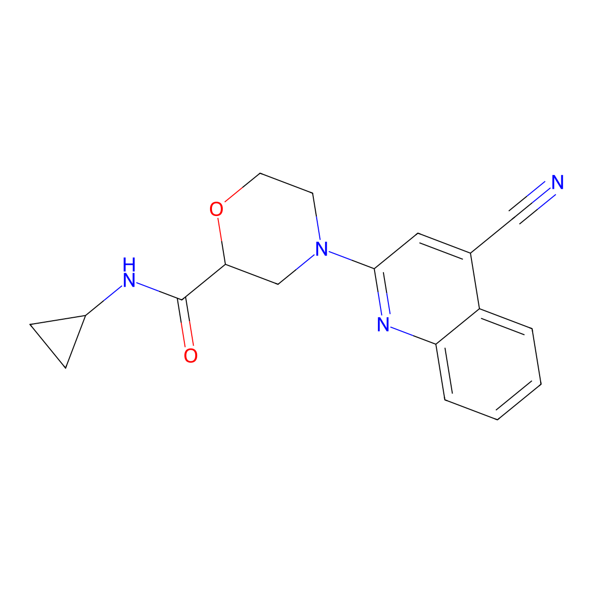 4-(4-cyanoquinolin-2-yl)-N-cyclopropylmorpholine-2-carboxamide molecular structure, CAS 2640976-49-2