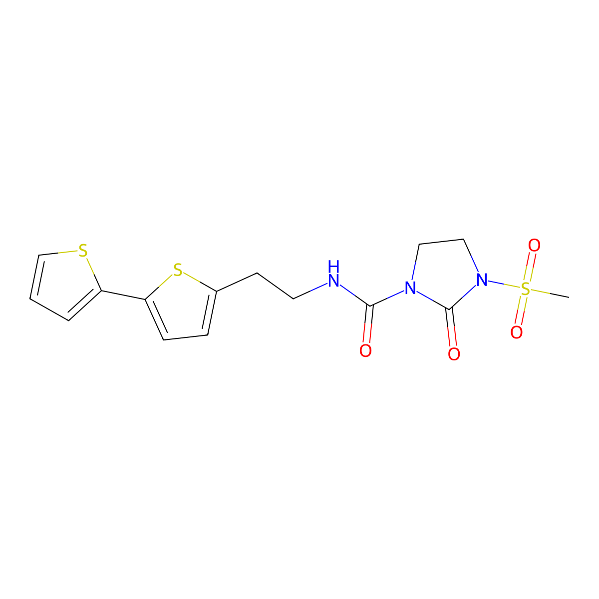N-(2-{[2,2'-bithiophene]-5-yl}ethyl)-3-methanesulfonyl-2-oxoimidazolidine-1-carboxamide molecular structure, CAS 2640976-50-5