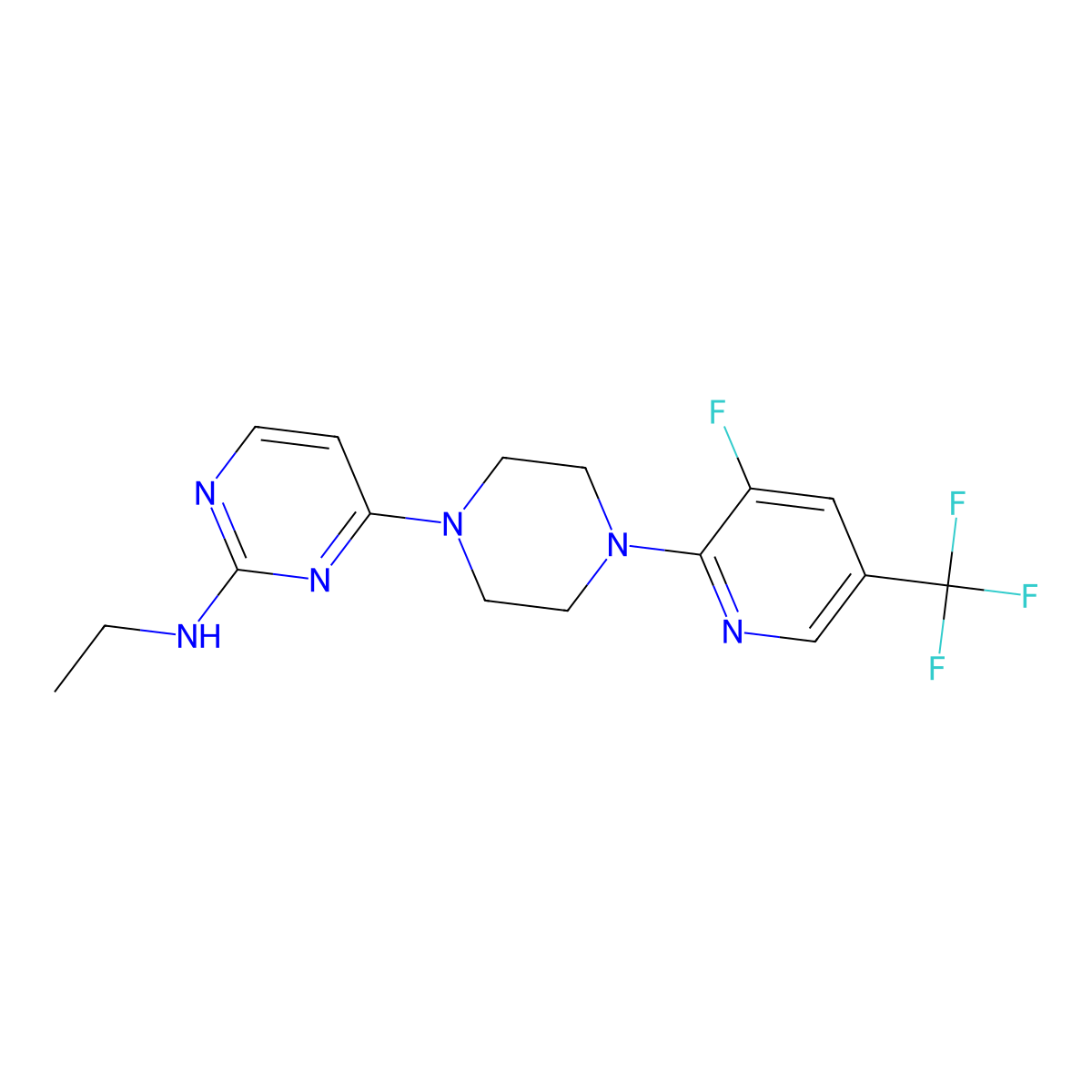 N-ethyl-4-{4-[3-fluoro-5-(trifluoromethyl)pyridin-2-yl]piperazin-1-yl}pyrimidin-2-amine molecular structure, CAS 2640976-53-8