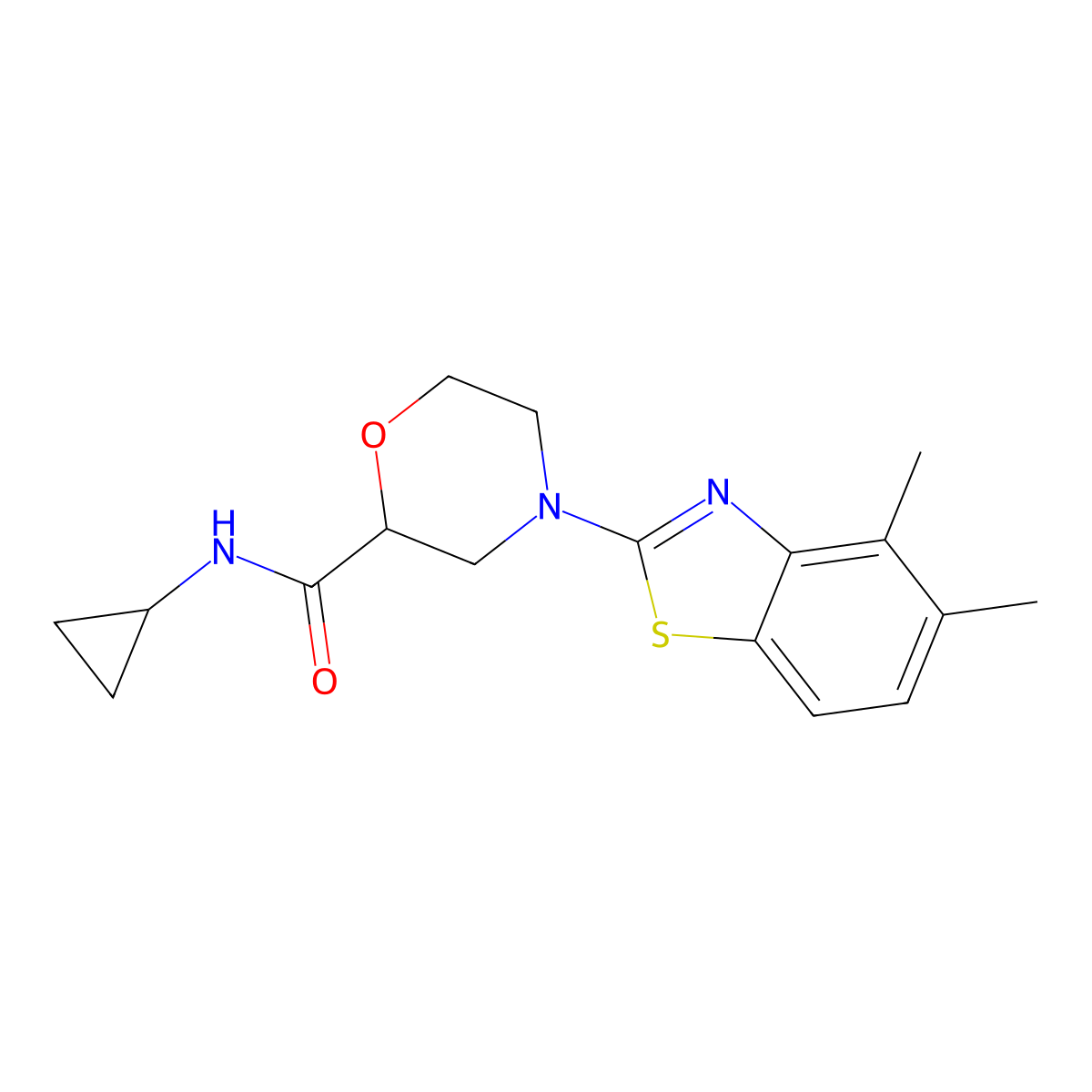 N-cyclopropyl-4-(4,5-dimethyl-1,3-benzothiazol-2-yl)morpholine-2-carboxamide molecular structure, CAS 2640976-57-2