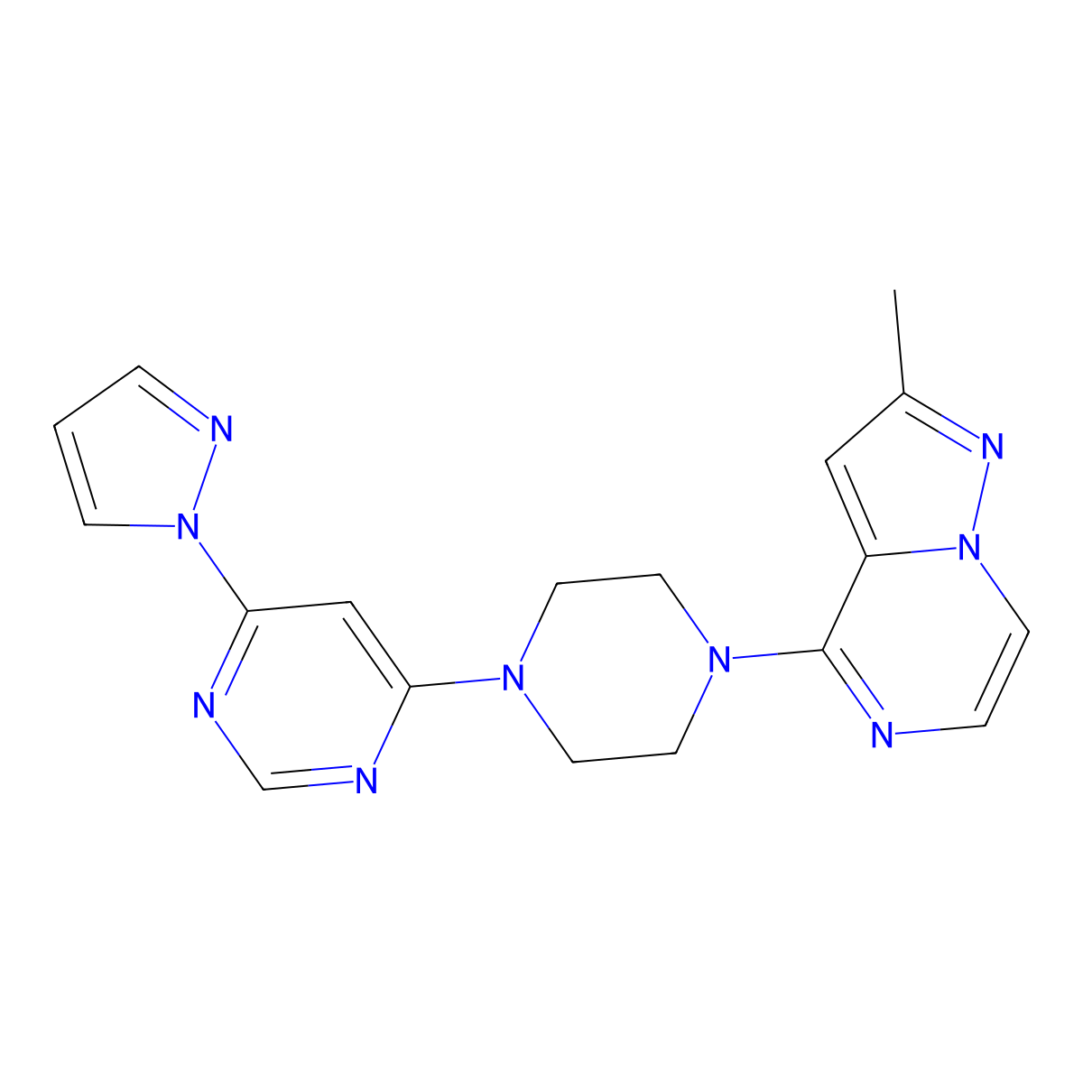 4-(4-{2-methylpyrazolo[1,5-a]pyrazin-4-yl}piperazin-1-yl)-6-(1H-pyrazol-1-yl)pyrimidine molecular structure, CAS 2640976-58-3