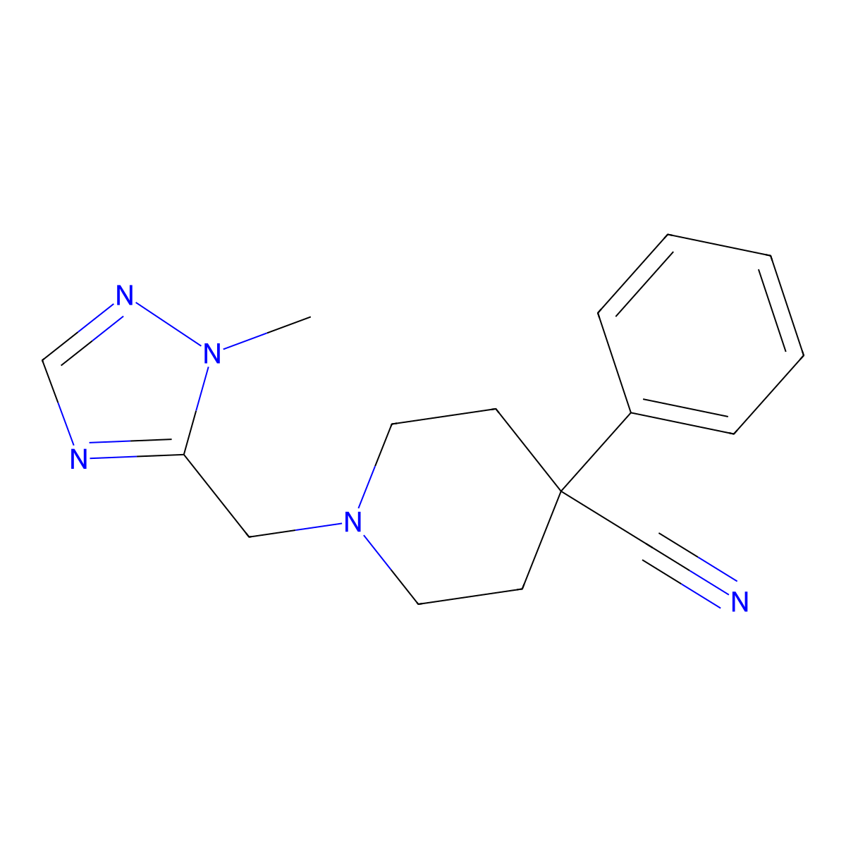1-[(1-methyl-1H-1,2,4-triazol-5-yl)methyl]-4-phenylpiperidine-4-carbonitrile molecular structure, CAS 2640976-59-4