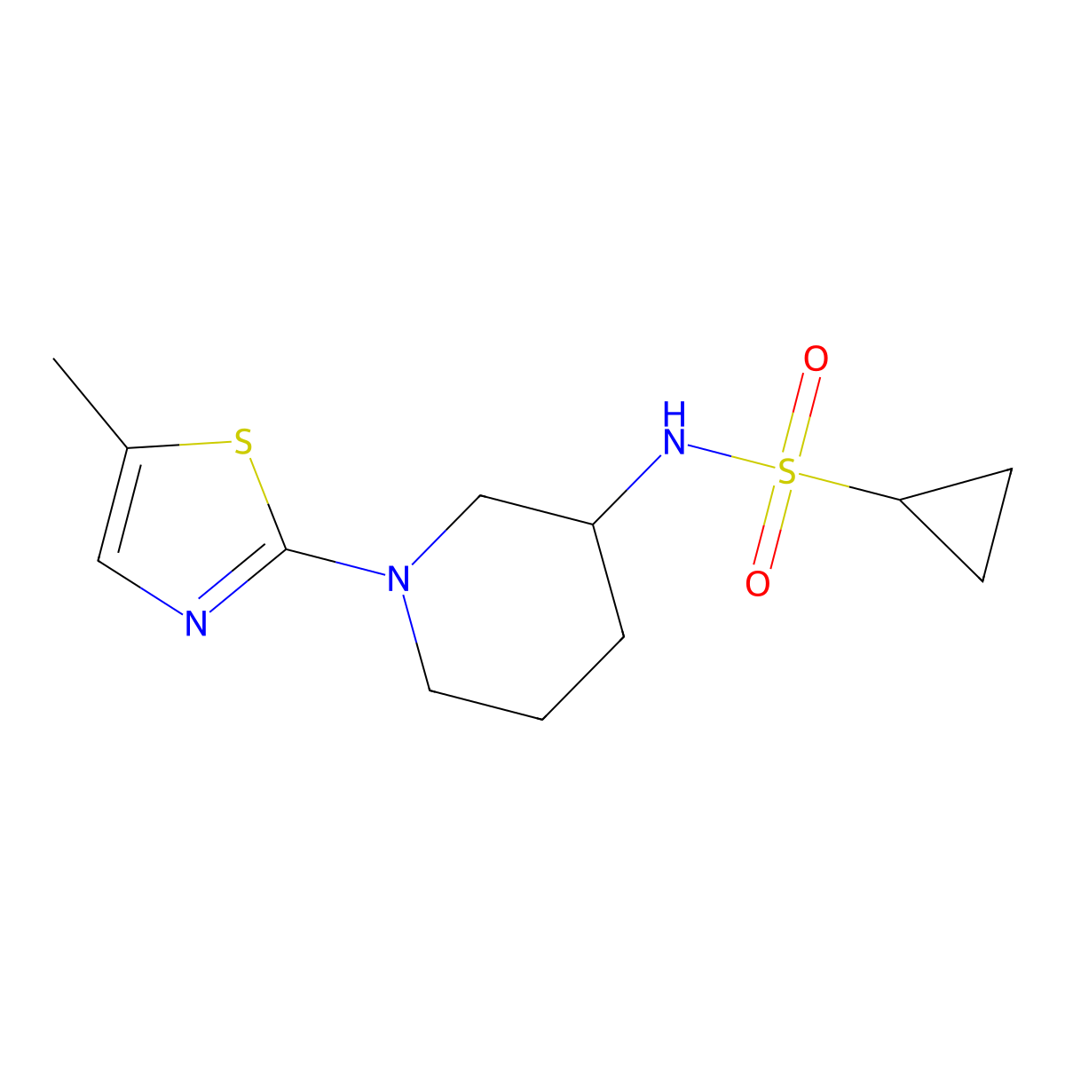N-[1-(5-methyl-1,3-thiazol-2-yl)piperidin-3-yl]cyclopropanesulfonamide molecular structure, CAS 2640976-60-7