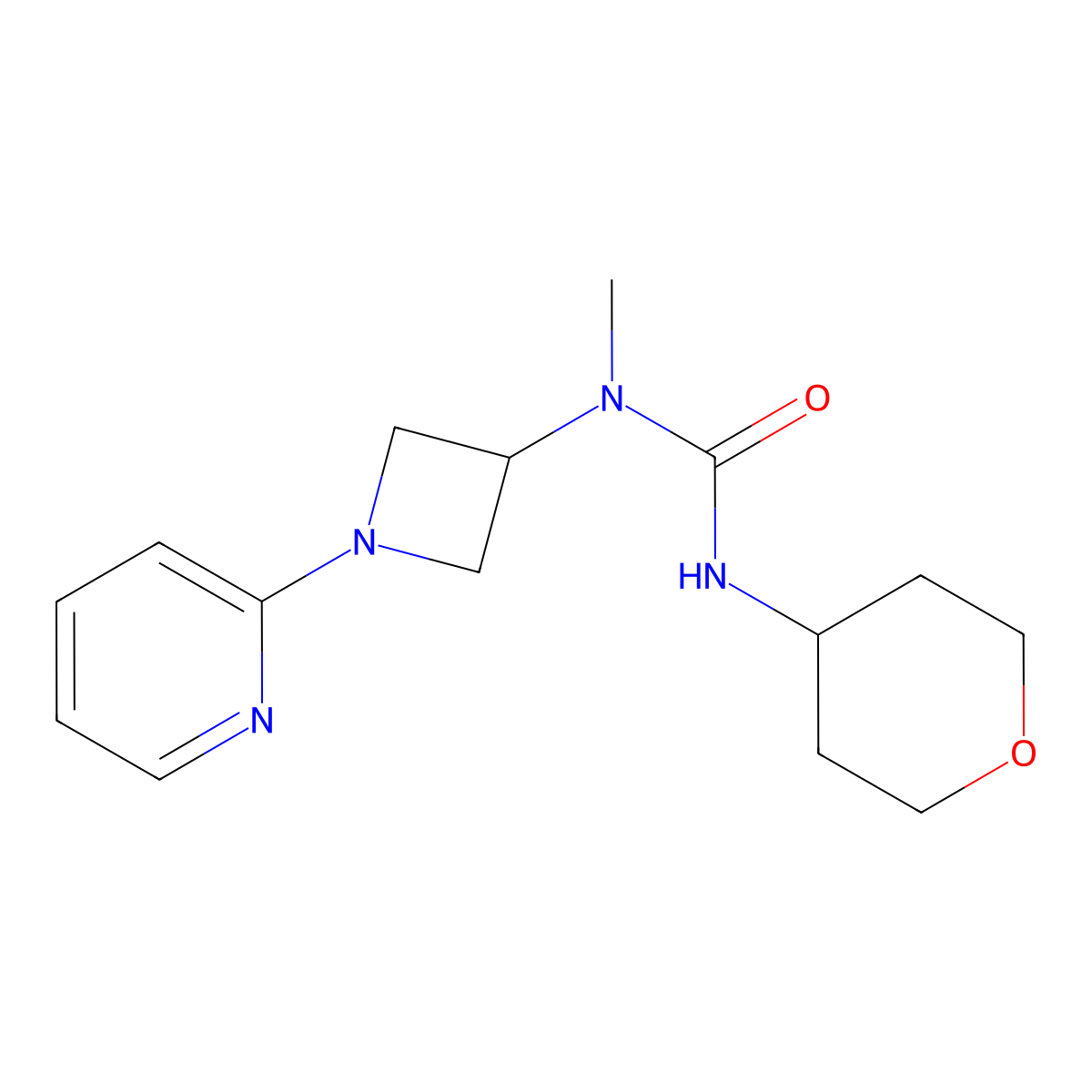 3-Methyl-1-(oxan-4-yl)-3-[1-(pyridin-2-yl)azetidin-3-yl]urea molecular structure, CAS 2640976-64-1