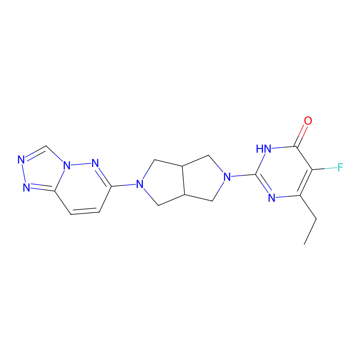 6-Ethyl-5-fluoro-2-(5-{[1,2,4]triazolo[4,3-b]pyridazin-6-yl}-octahydropyrrolo[3,4-c]pyrrol-2-yl)-3,4-dihydropyrimidin-4-one molecular structure, CAS 2640976-65-2
