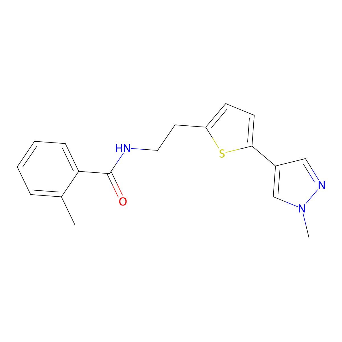 2-methyl-N-{2-[5-(1-methyl-1H-pyrazol-4-yl)thiophen-2-yl]ethyl}benzamide molecular structure, CAS 2640976-70-9