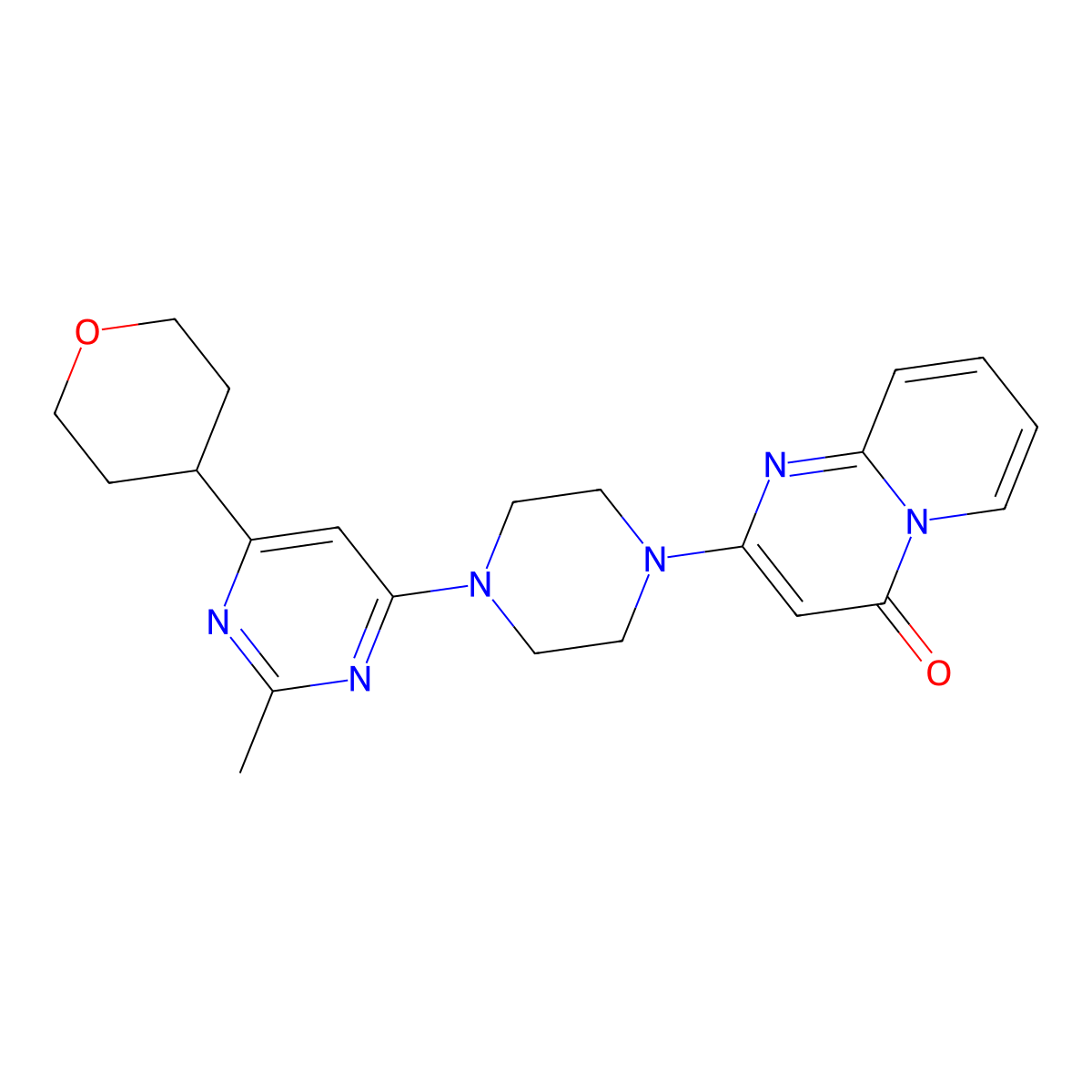 2-{4-[2-methyl-6-(oxan-4-yl)pyrimidin-4-yl]piperazin-1-yl}-4H-pyrido[1,2-a]pyrimidin-4-one molecular structure, CAS 2640976-72-1