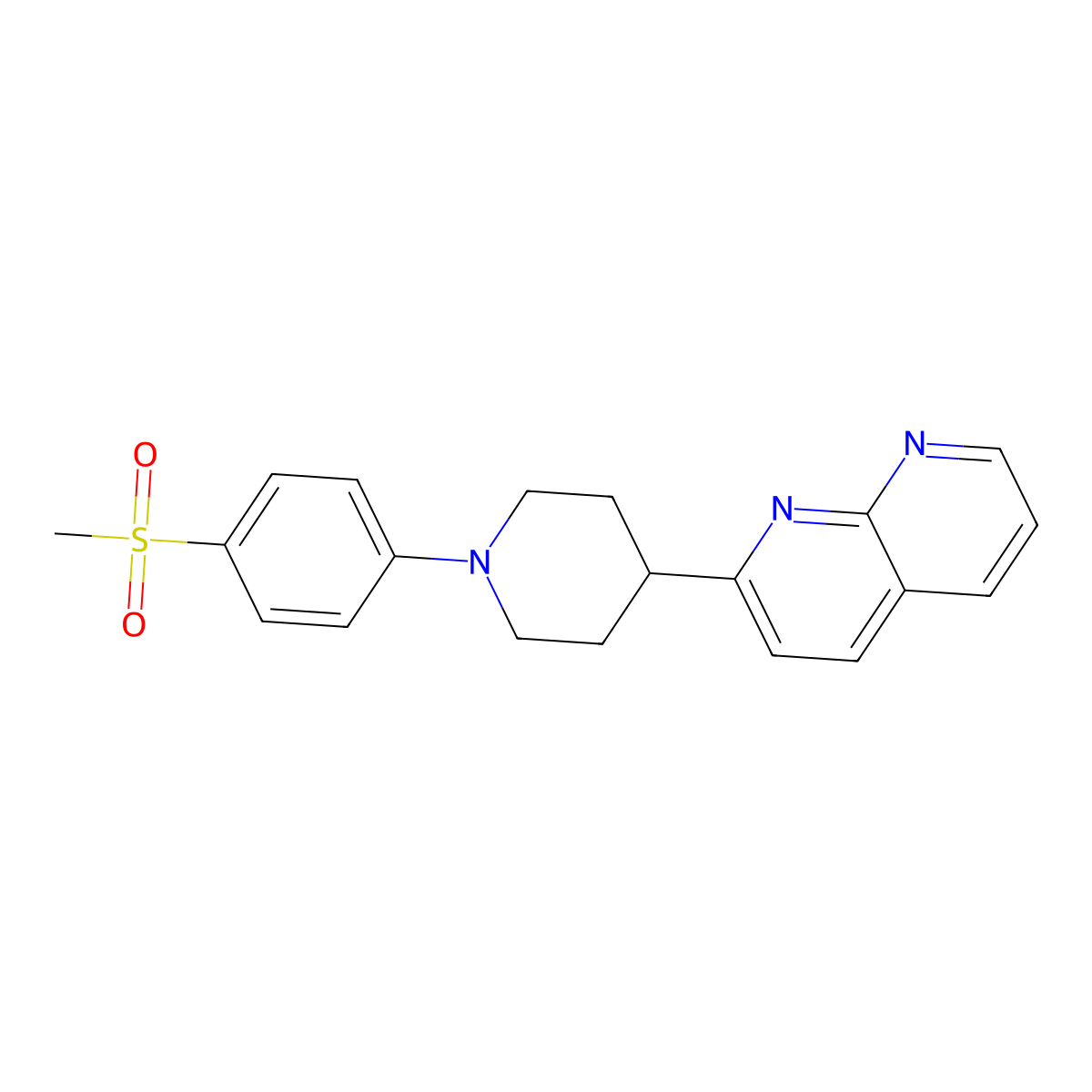2-[1-(4-Methanesulfonylphenyl)piperidin-4-yl]-1,8-naphthyridine molecular structure, CAS 2640976-73-2