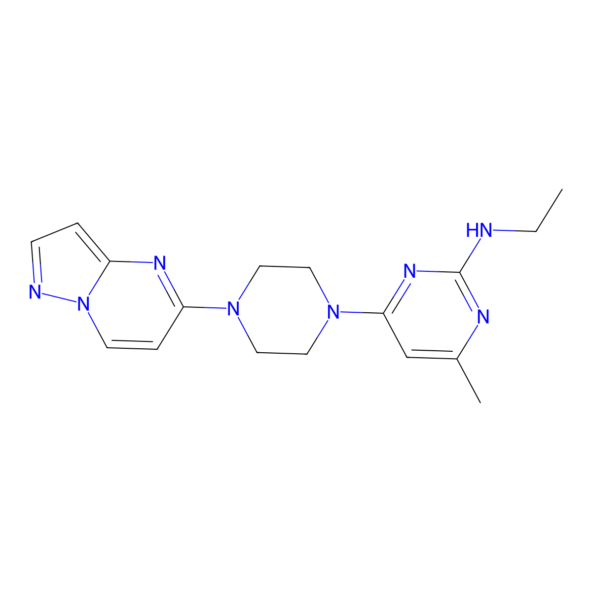 N-ethyl-4-methyl-6-(4-{pyrazolo[1,5-a]pyrimidin-5-yl}piperazin-1-yl)pyrimidin-2-amine molecular structure, CAS 2640976-76-5