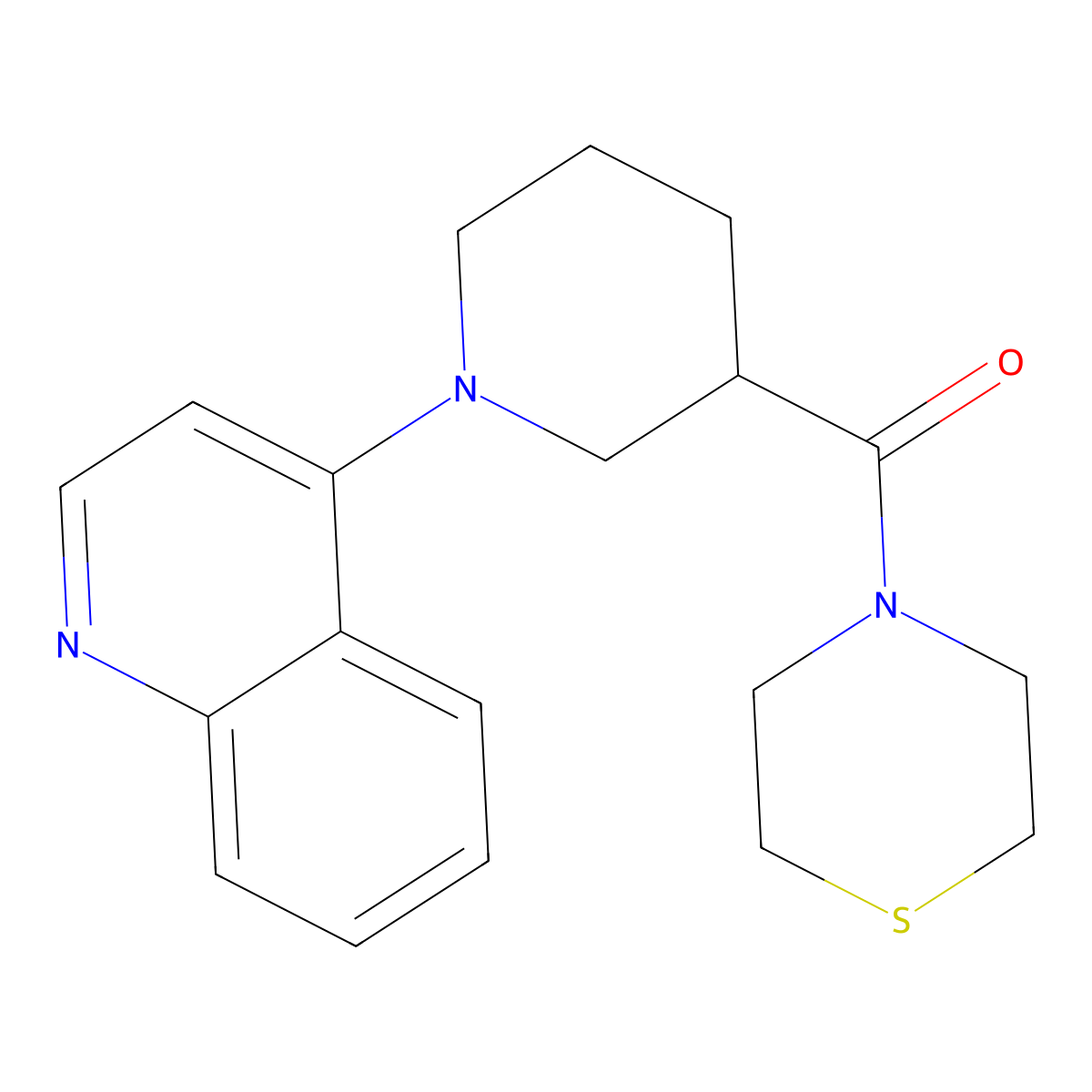 4-[3-(Thiomorpholine-4-carbonyl)piperidin-1-yl]quinoline molecular structure, CAS 2640976-80-1