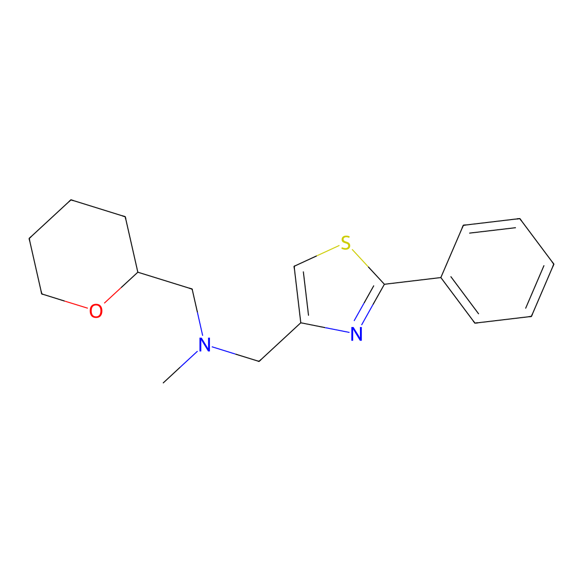 Methyl[(oxan-2-yl)methyl][(2-phenyl-1,3-thiazol-4-yl)methyl]amine molecular structure, CAS 2640976-90-3