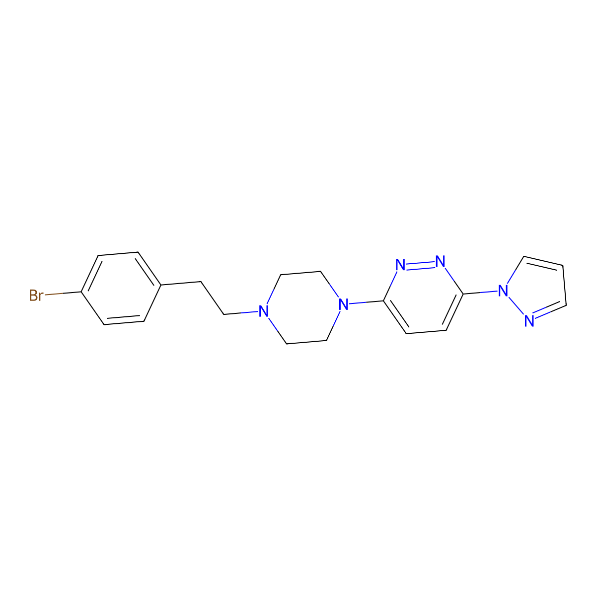 3-{4-[2-(4-bromophenyl)ethyl]piperazin-1-yl}-6-(1H-pyrazol-1-yl)pyridazine molecular structure, CAS 2640977-00-8