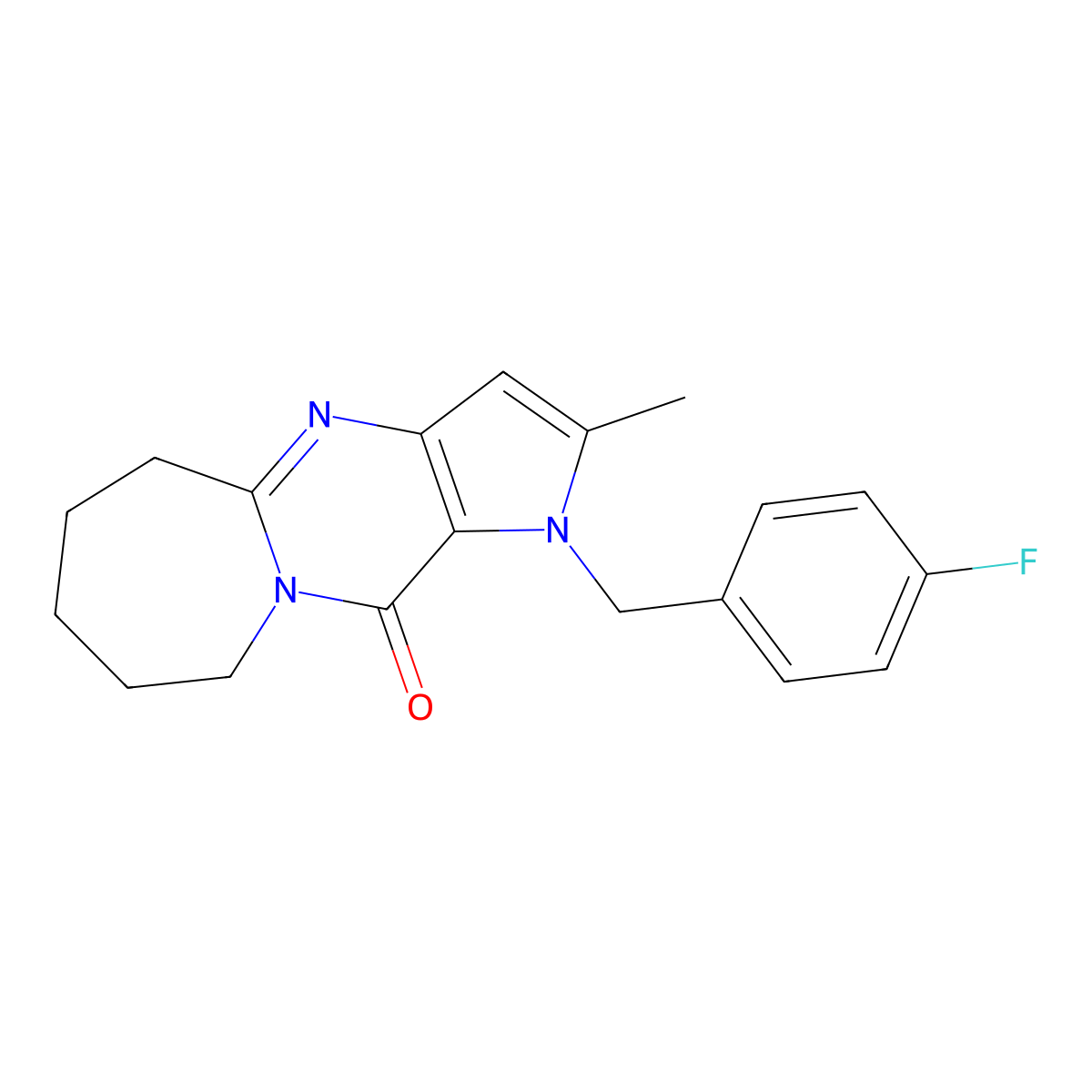4-[(4-Fluorophenyl)methyl]-5-methyl-1,4,8-triazatricyclo[7.5.0.03,7]tetradeca-3(7),5,8-trien-2-one molecular structure, CAS 2640977-06-4