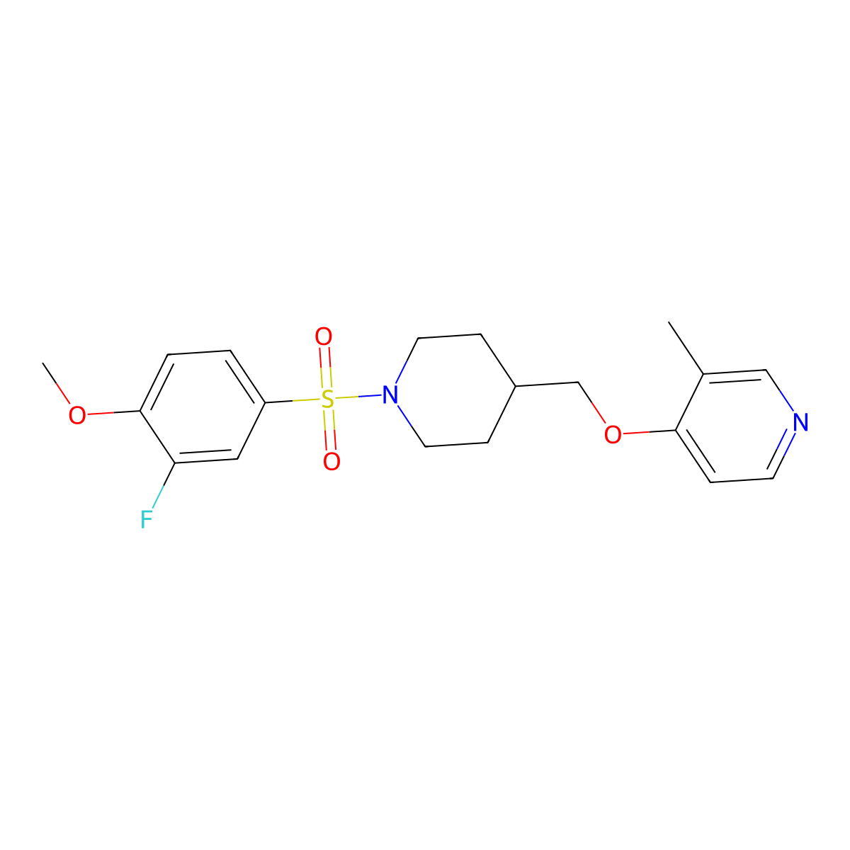 4-{[1-(3-Fluoro-4-methoxybenzenesulfonyl)piperidin-4-yl]methoxy}-3-methylpyridine molecular structure, CAS 2640977-12-2