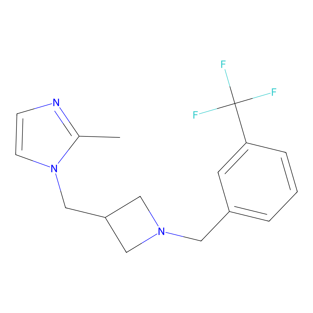 2-methyl-1-[(1-{[3-(trifluoromethyl)phenyl]methyl}azetidin-3-yl)methyl]-1H-imidazole molecular structure, CAS 2640977-13-3