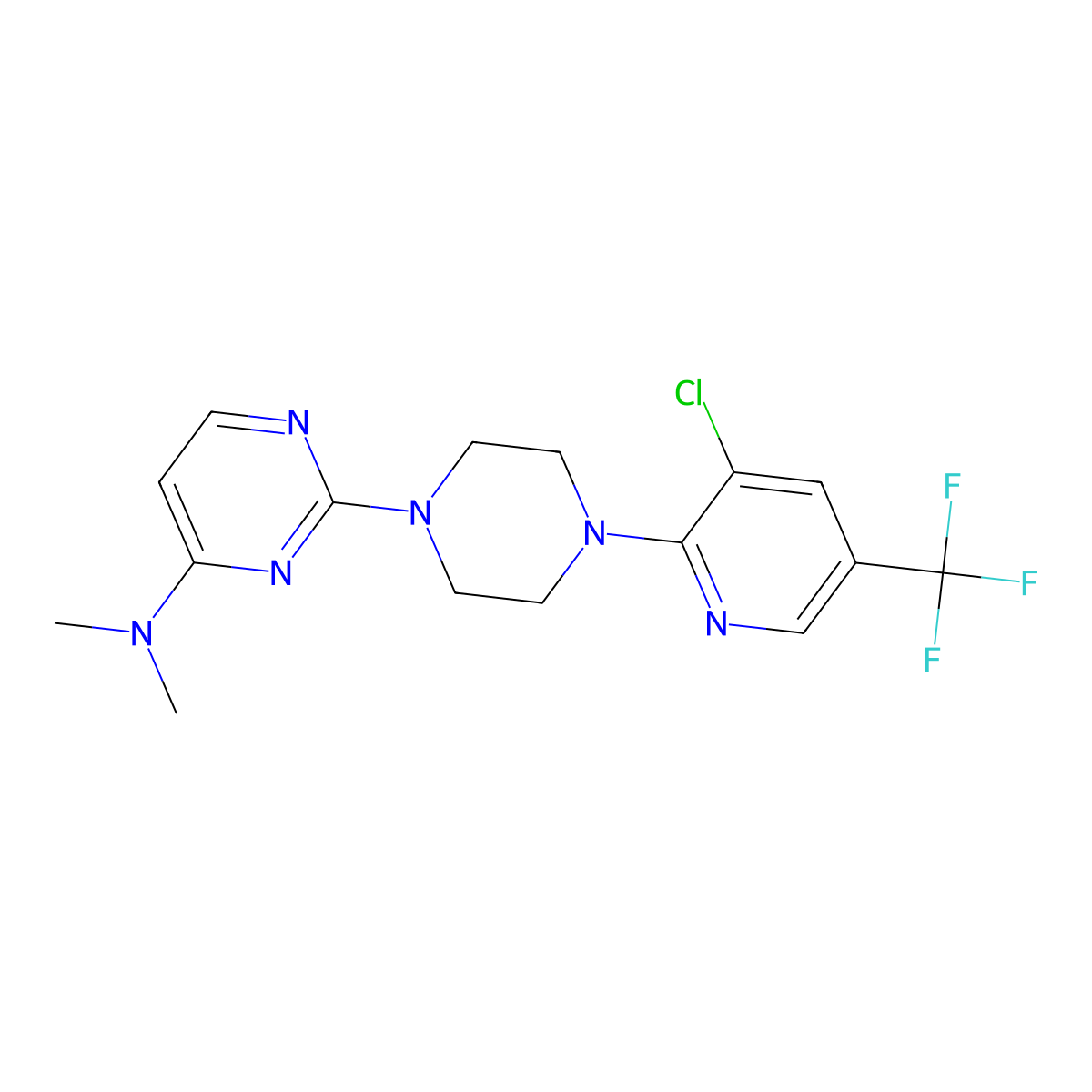 2-{4-[3-chloro-5-(trifluoromethyl)pyridin-2-yl]piperazin-1-yl}-N,N-dimethylpyrimidin-4-amine molecular structure, CAS 2640977-21-3
