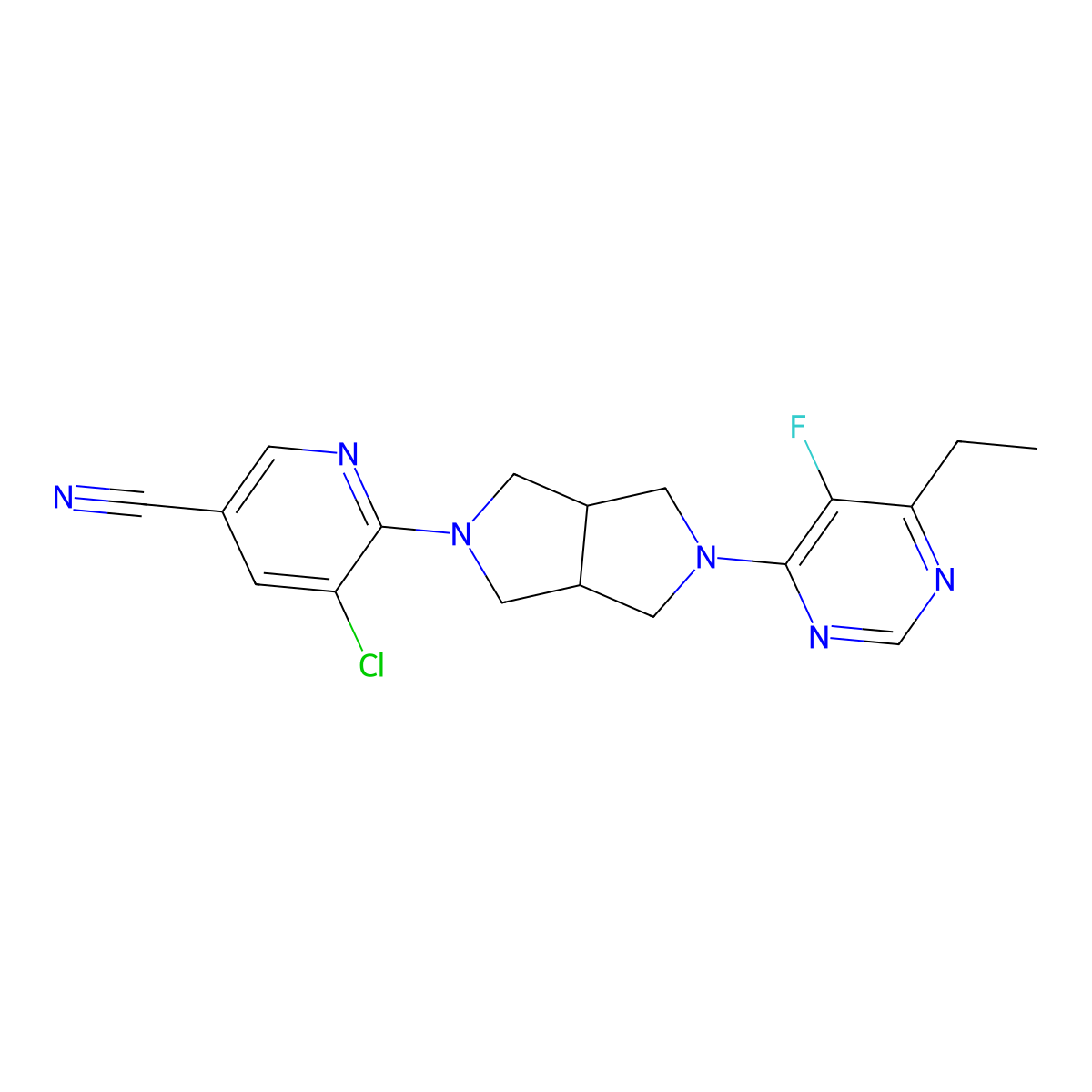 5-Chloro-6-[5-(6-ethyl-5-fluoropyrimidin-4-yl)-octahydropyrrolo[3,4-c]pyrrol-2-yl]pyridine-3-carbonitrile molecular structure, CAS 2640977-22-4