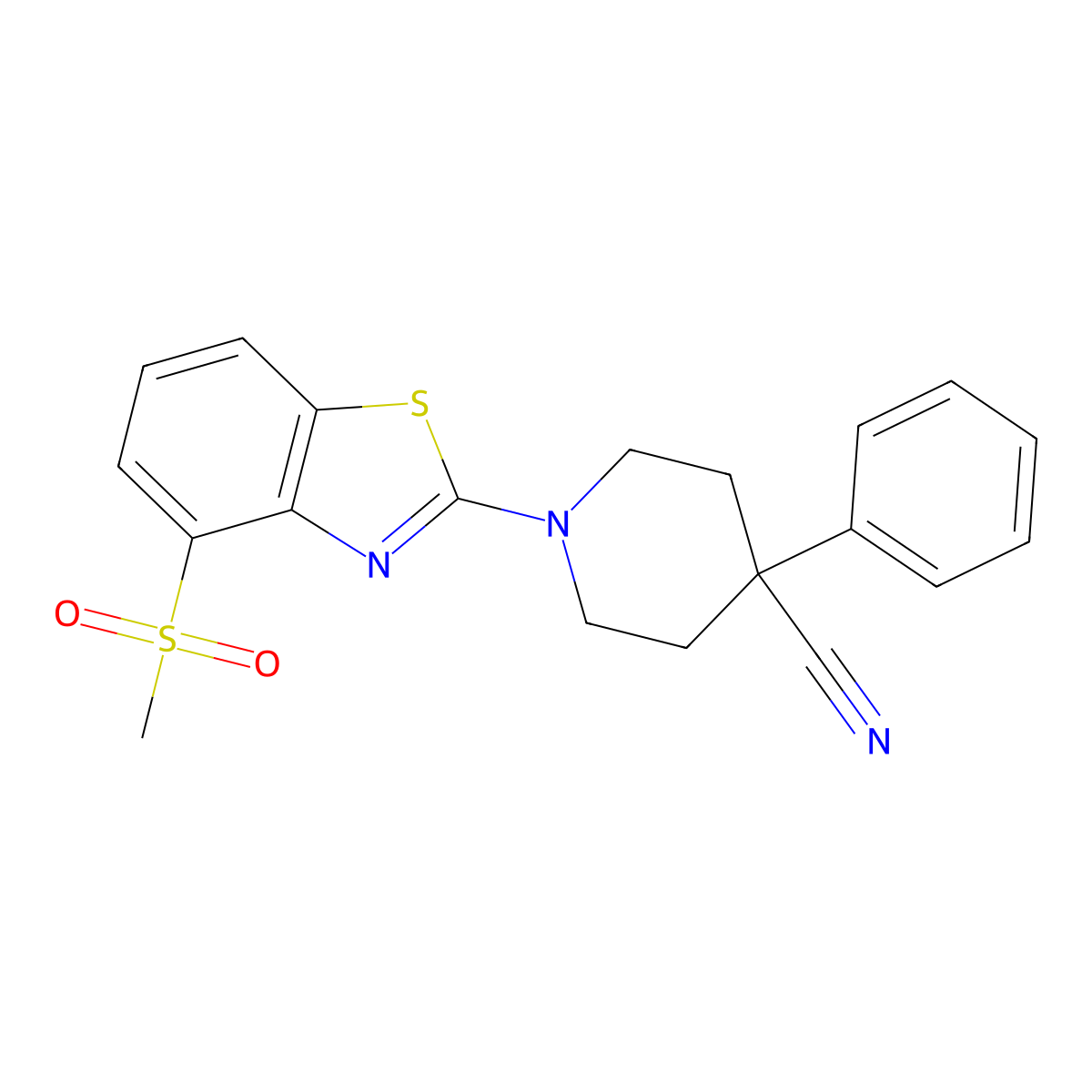 1-(4-Methanesulfonyl-1,3-benzothiazol-2-yl)-4-phenylpiperidine-4-carbonitrile molecular structure, CAS 2640977-25-7