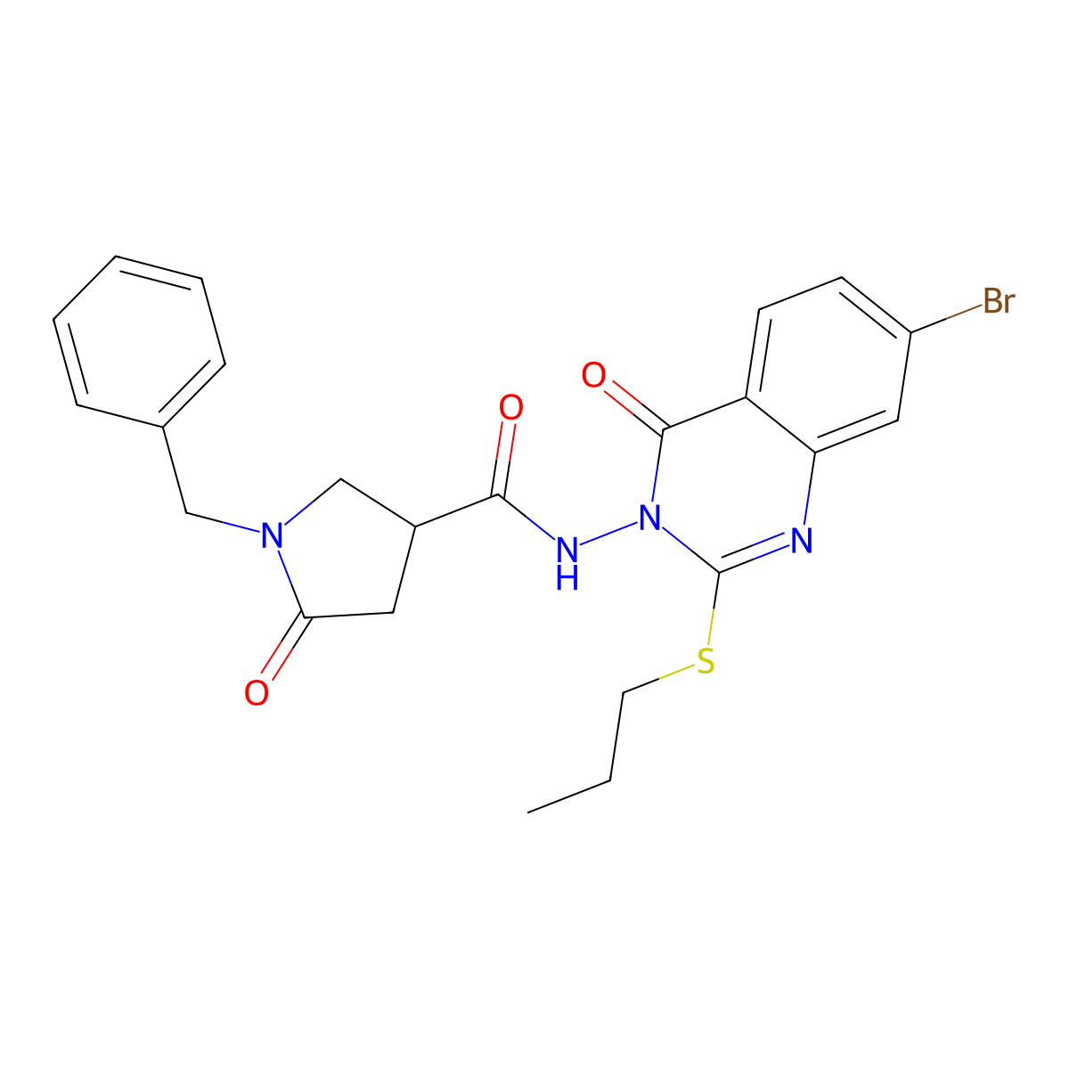 1-benzyl-N-[7-bromo-4-oxo-2-(propylsulfanyl)-3,4-dihydroquinazolin-3-yl]-5-oxopyrrolidine-3-carboxamide molecular structure, CAS 2640977-28-0