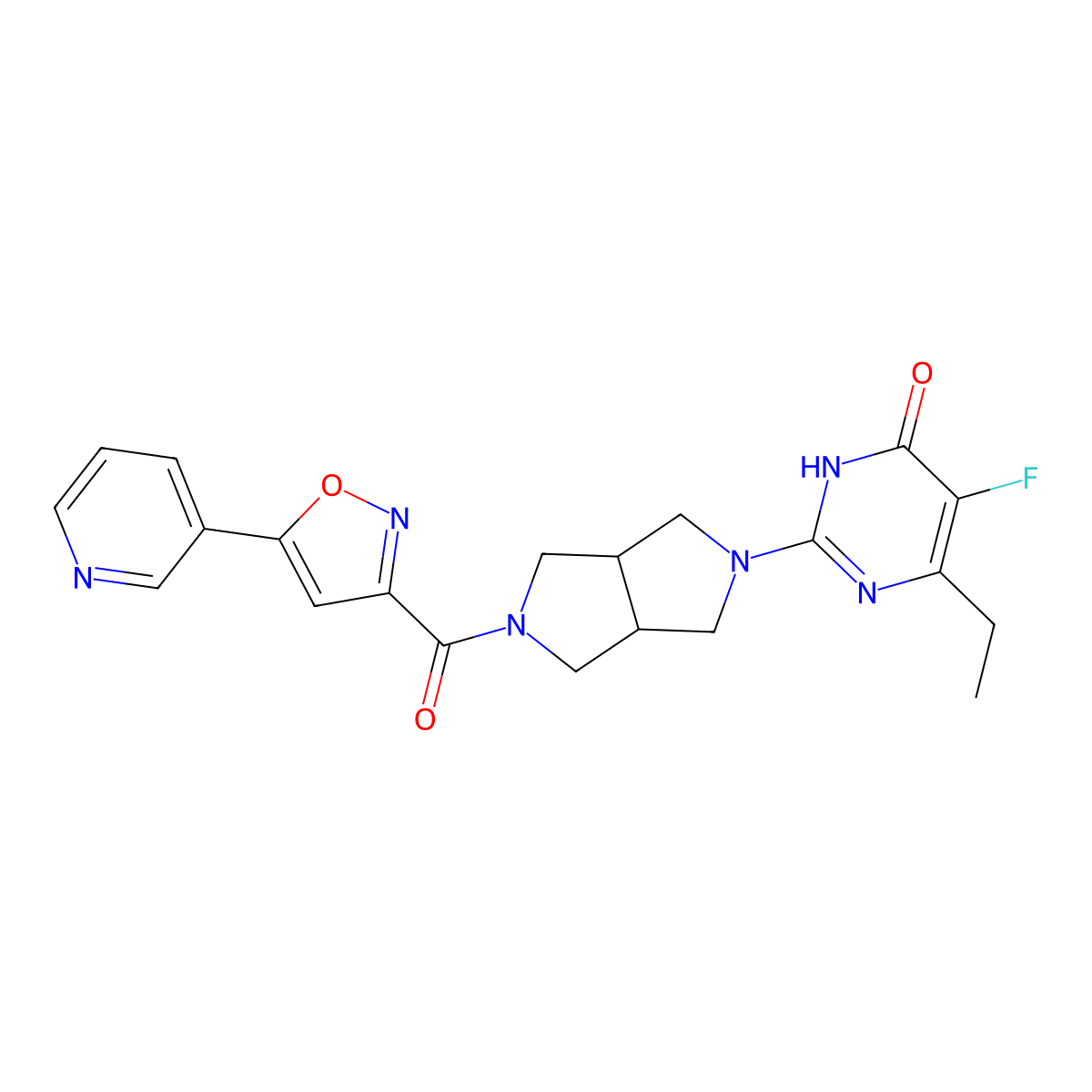 6-Ethyl-5-fluoro-2-{5-[5-(pyridin-3-yl)-1,2-oxazole-3-carbonyl]-octahydropyrrolo[3,4-c]pyrrol-2-yl}-3,4-dihydropyrimidin-4-one molecular structure, CAS 2640977-32-6