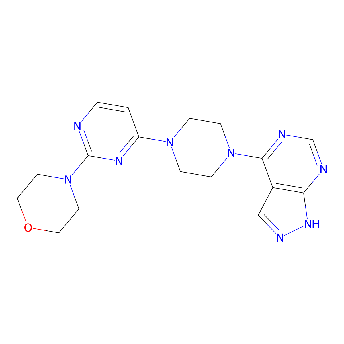 4-[4-(4-{1H-pyrazolo[3,4-d]pyrimidin-4-yl}piperazin-1-yl)pyrimidin-2-yl]morpholine molecular structure, CAS 2640977-35-9