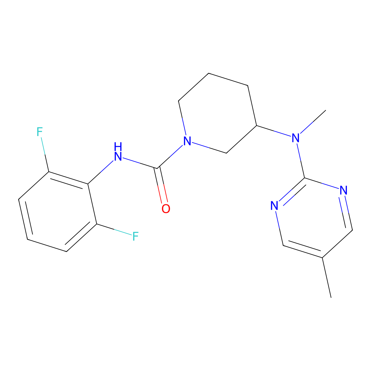 N-(2,6-difluorophenyl)-3-[methyl(5-methylpyrimidin-2-yl)amino]piperidine-1-carboxamide molecular structure, CAS 2640977-44-0
