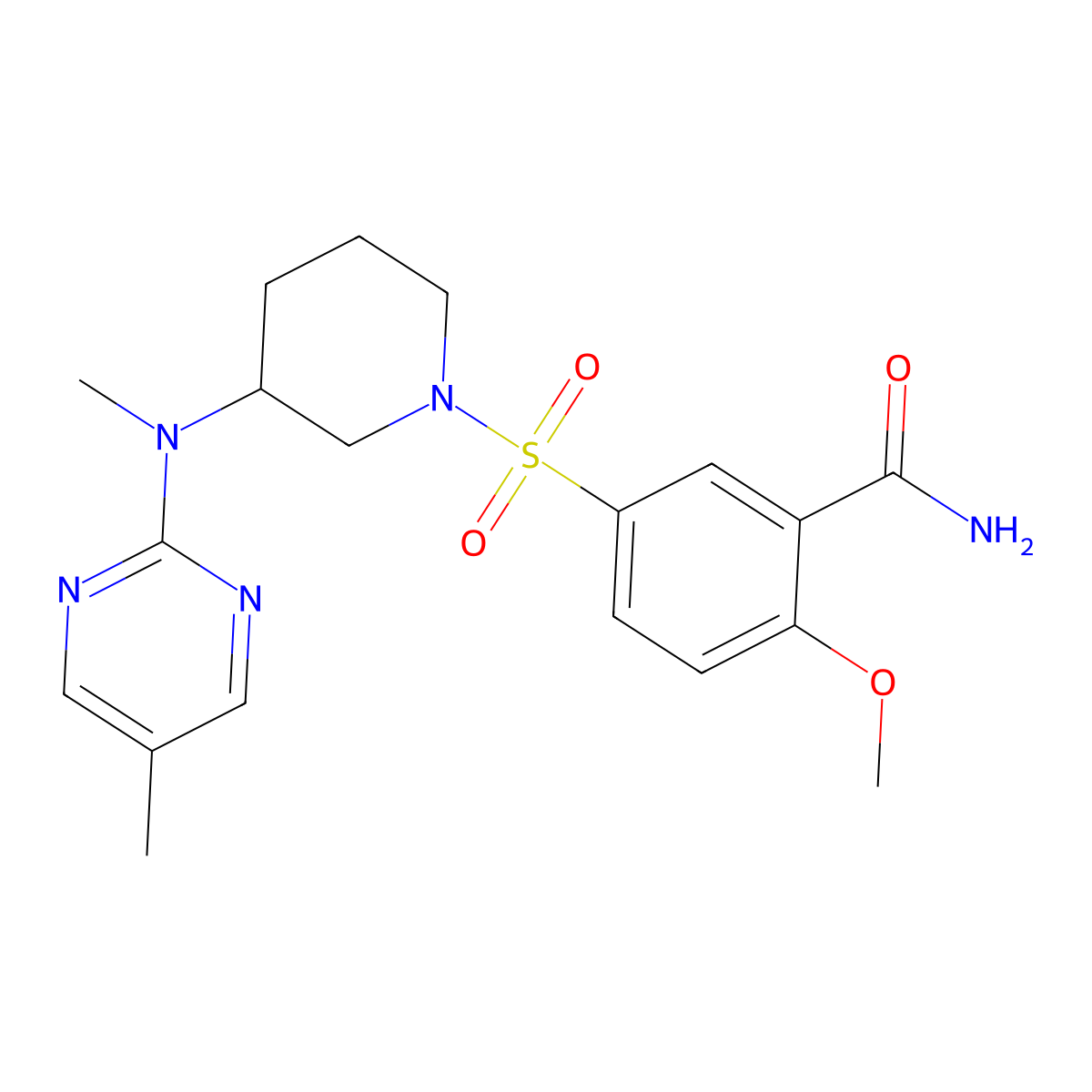 2-Methoxy-5-({3-[methyl(5-methylpyrimidin-2-yl)amino]piperidin-1-yl}sulfonyl)benzamide molecular structure, CAS 2640977-50-8