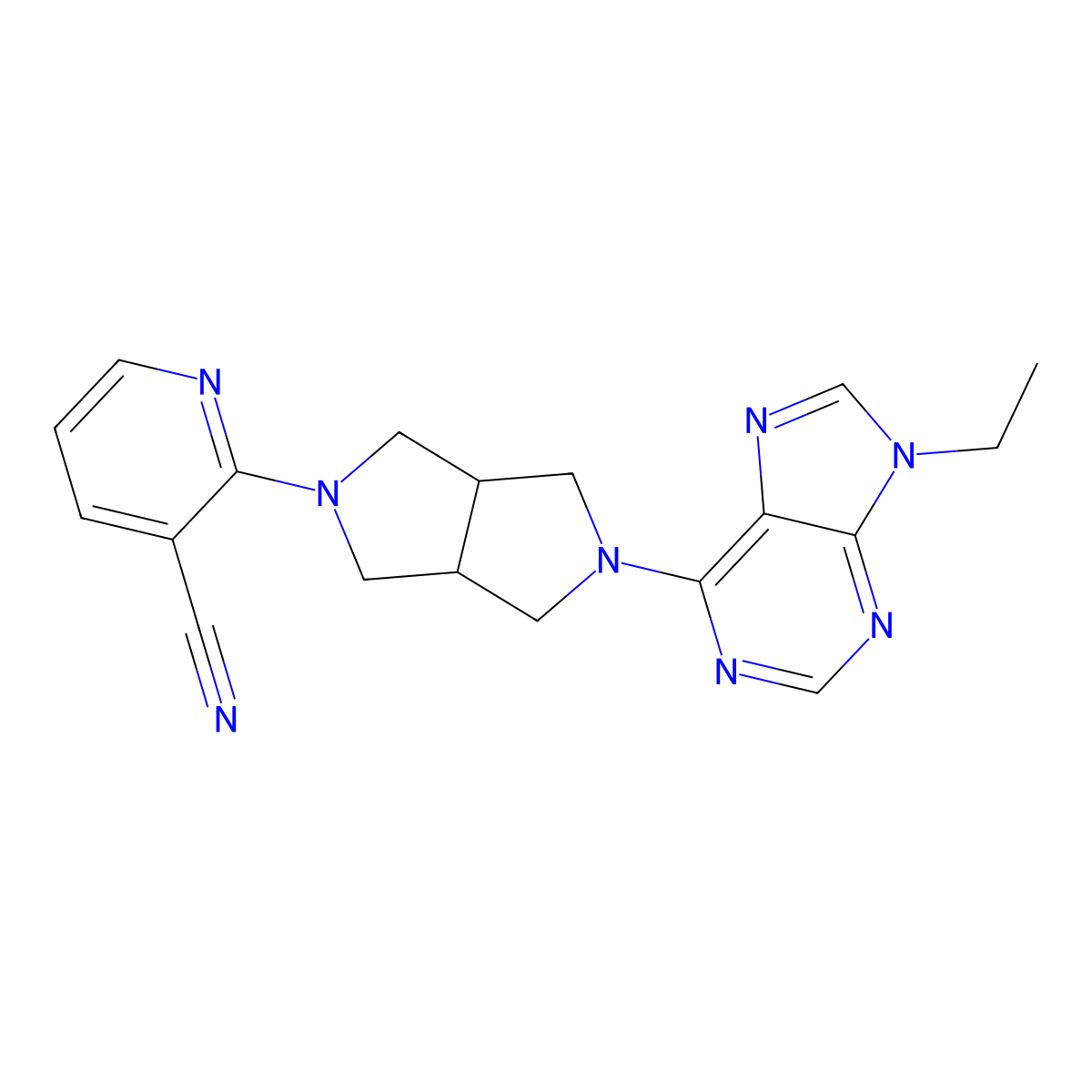 2-[5-(9-ethyl-9H-purin-6-yl)-octahydropyrrolo[3,4-c]pyrrol-2-yl]pyridine-3-carbonitrile molecular structure, CAS 2640977-52-0