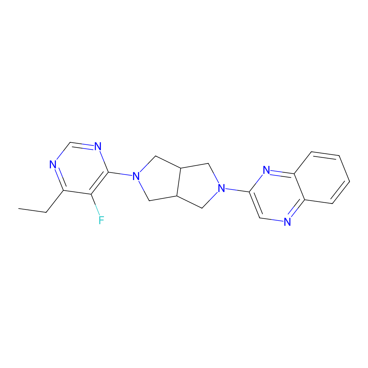 2-[5-(6-Ethyl-5-fluoropyrimidin-4-yl)-octahydropyrrolo[3,4-c]pyrrol-2-yl]quinoxaline molecular structure, CAS 2640977-54-2