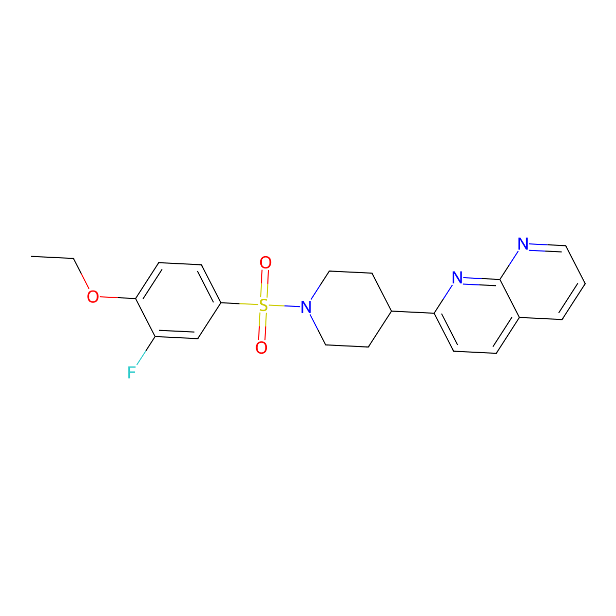 2-[1-(4-Ethoxy-3-fluorobenzenesulfonyl)piperidin-4-yl]-1,8-naphthyridine molecular structure, CAS 2640977-57-5