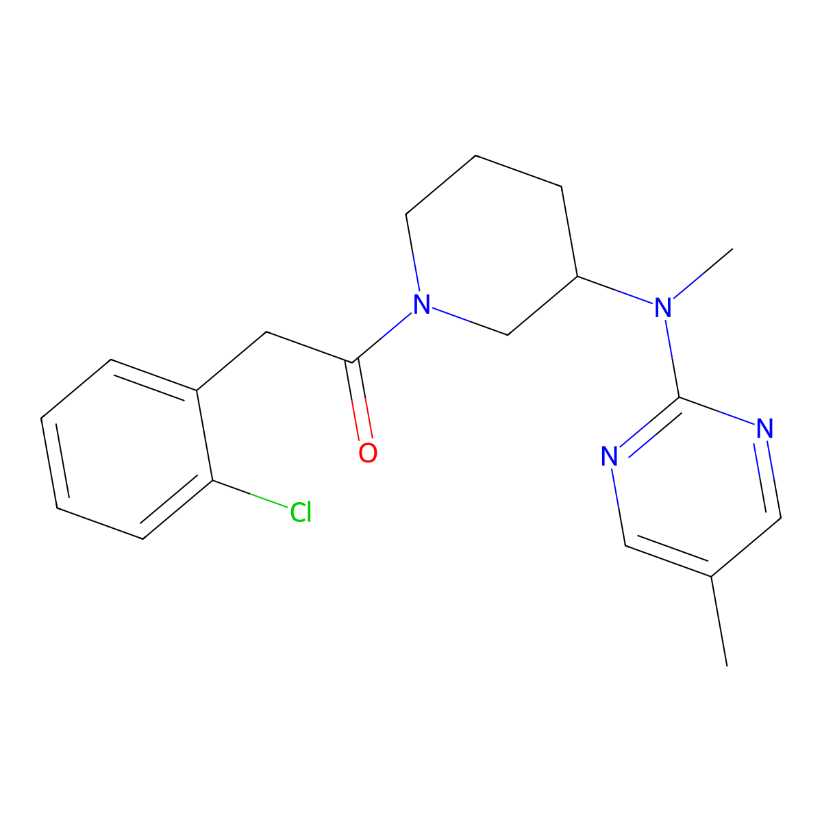 2-(2-Chlorophenyl)-1-{3-[methyl(5-methylpyrimidin-2-yl)amino]piperidin-1-yl}ethan-1-one molecular structure, CAS 2640977-59-7