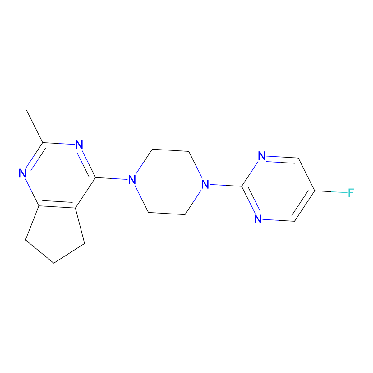 5-fluoro-2-(4-{2-methyl-5H,6H,7H-cyclopenta[d]pyrimidin-4-yl}piperazin-1-yl)pyrimidine molecular structure, CAS 2640977-63-3