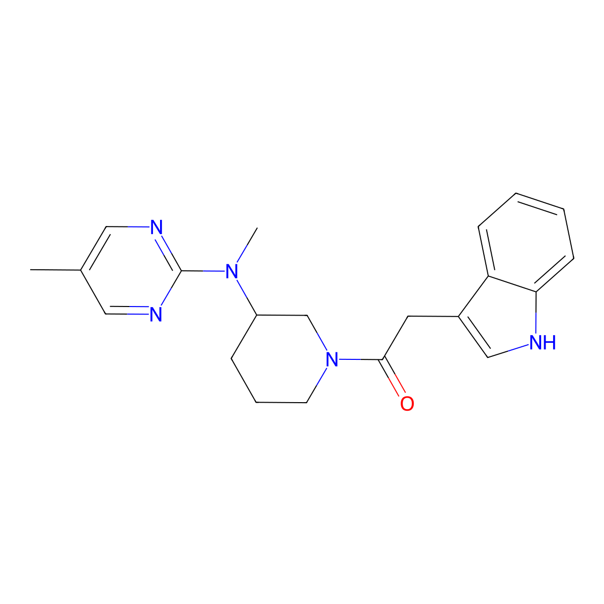 2-(1H-indol-3-yl)-1-{3-[methyl(5-methylpyrimidin-2-yl)amino]piperidin-1-yl}ethan-1-one molecular structure, CAS 2640977-64-4